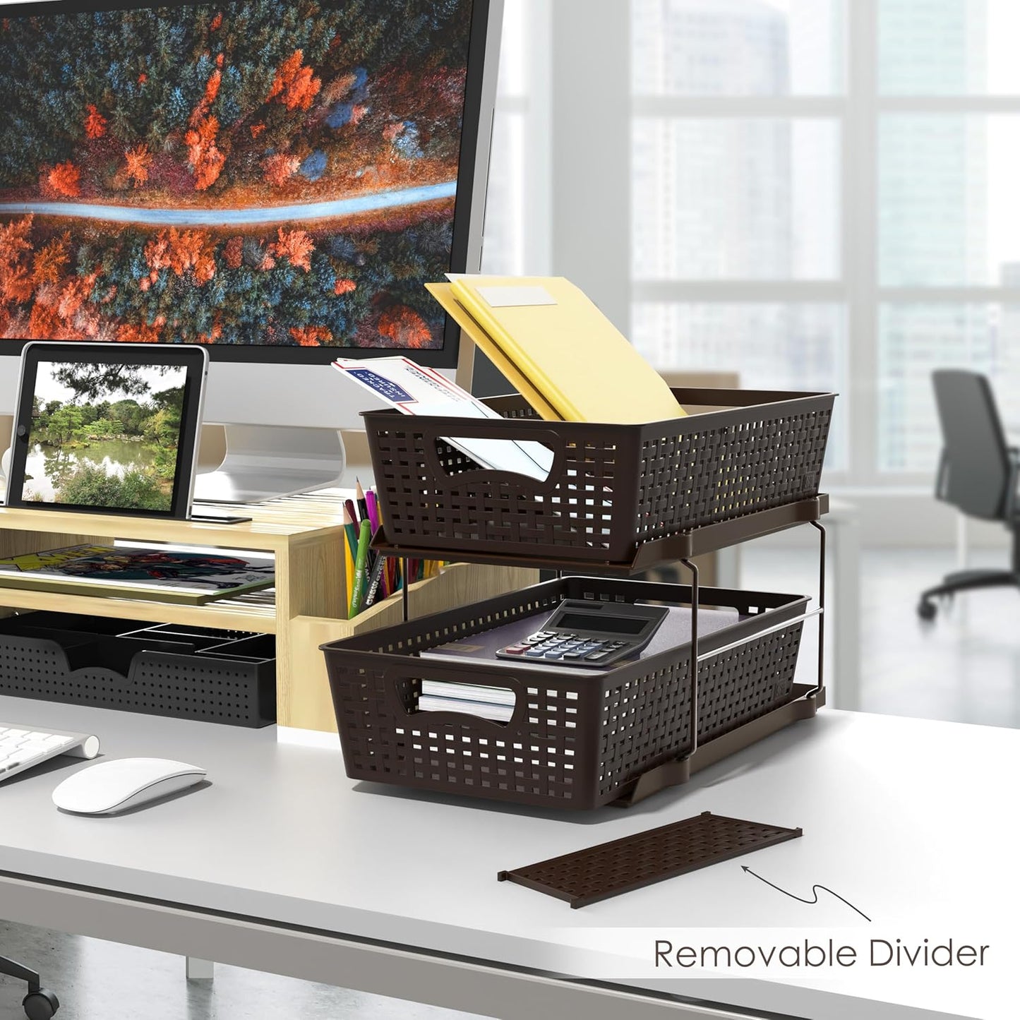 Simple Houseware 2 Tier Bathroom Organizer Tray Pull-Out Sliding Drawer/Under-Sink Storage, Brown