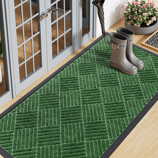 Smiry Front Door Mat Outside Entrance, Heavy Duty Outdoor Indoor Natural Rubber Doormat, Non Slip, Trap Dirt and Moisture, Easy Clean, Low Profile Patio Porch Entryway Mat, 71x23, Green
