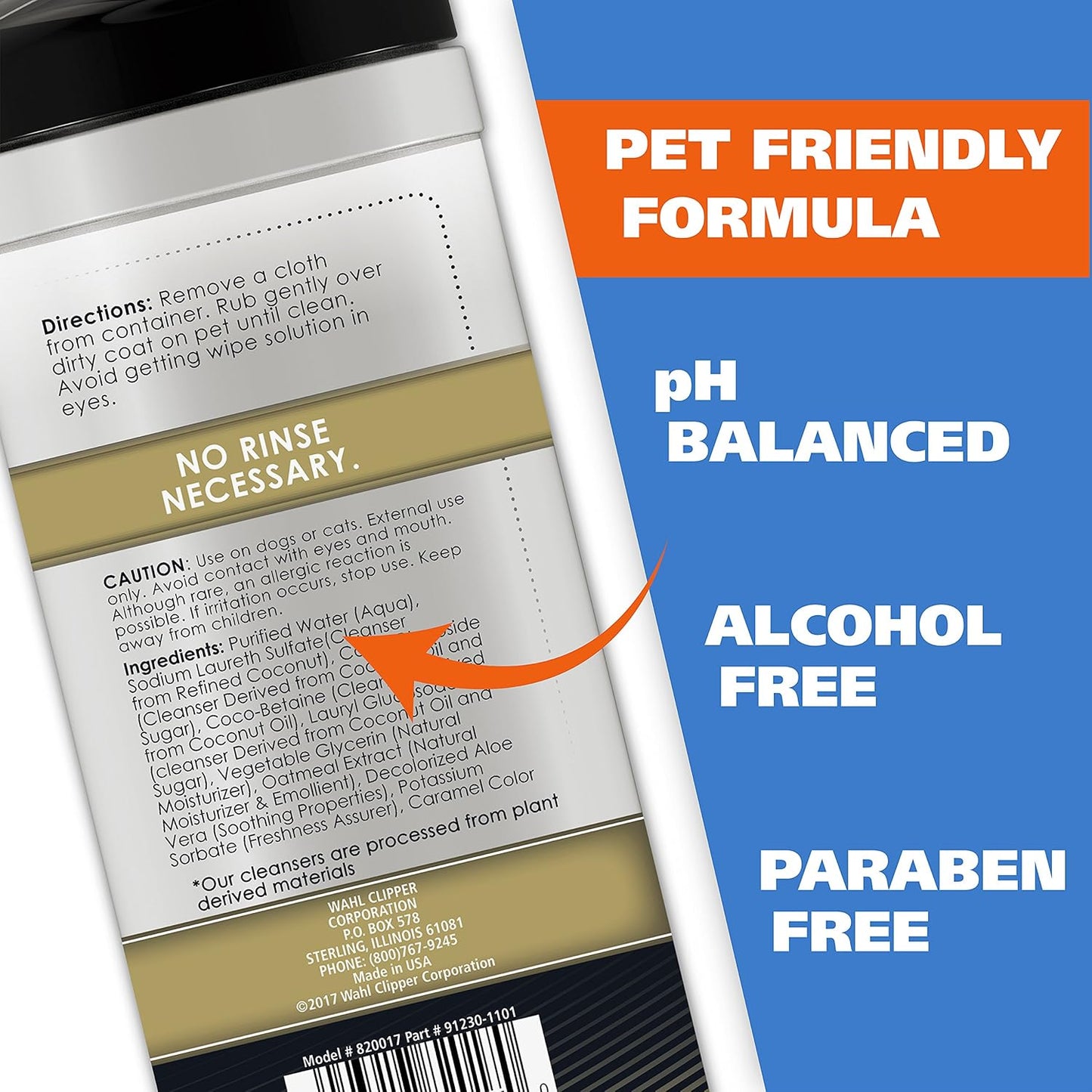 Wahl USA Pet Refresh Cleaning Wipes for All Dog Breeds - Use on Ears, Nose, Paws, Bottom, & Sensitive Areas - 50 Wipes - Model 820017A
