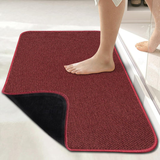Bath Mat,Ultra Thin Bathroom Rugs,Rubber Bath Mats for Bathroom,No Slip Bath Rugs,Quick Dry,Machine Washable,Low Pile,Absorbent,Shower Outside,Sink,Home Decor Accessories.Red,1'5"x2'3"(17x27inch)