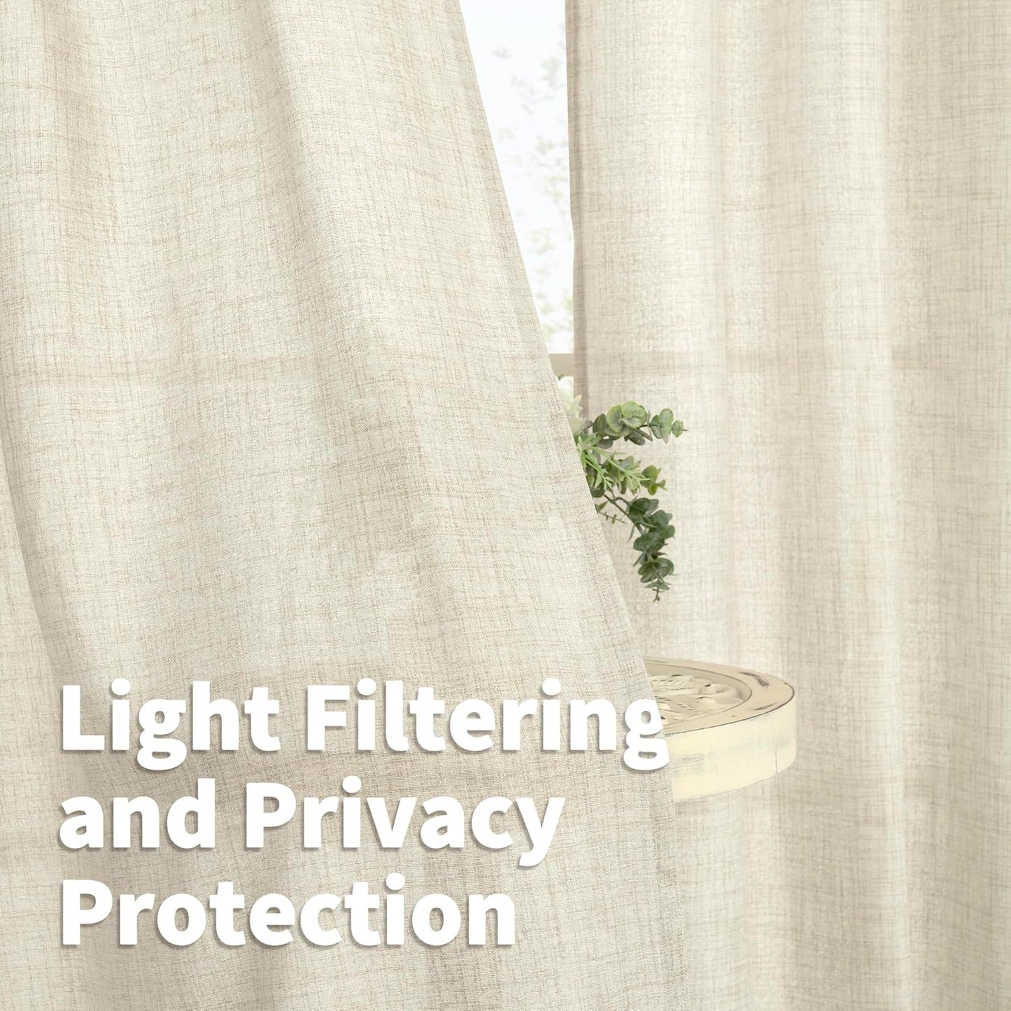 YoungsTex Linen Semi Sheer Curtains 84 Inch Length for Living Room 2 Panels Set - Boho Light Filtering Window Treatments Drapes with Rod Pocket Back Tab for Bedroom Dining, 52 X 84 Inch