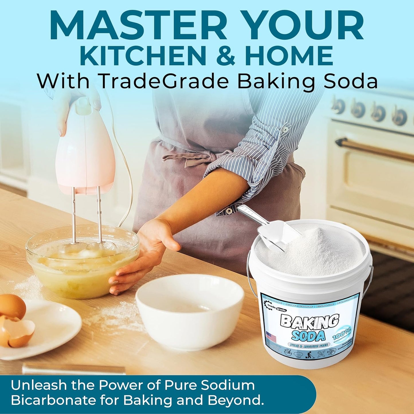 TradeGrade Pure Baking Soda Powder – 15 lb Bucket, Sodium Bicarbonate Powder | Premium Food-Grade for Baking, Bread, Cookies & More | Baking Soda for Cleaning, Natural Cleaner & Deodorizer