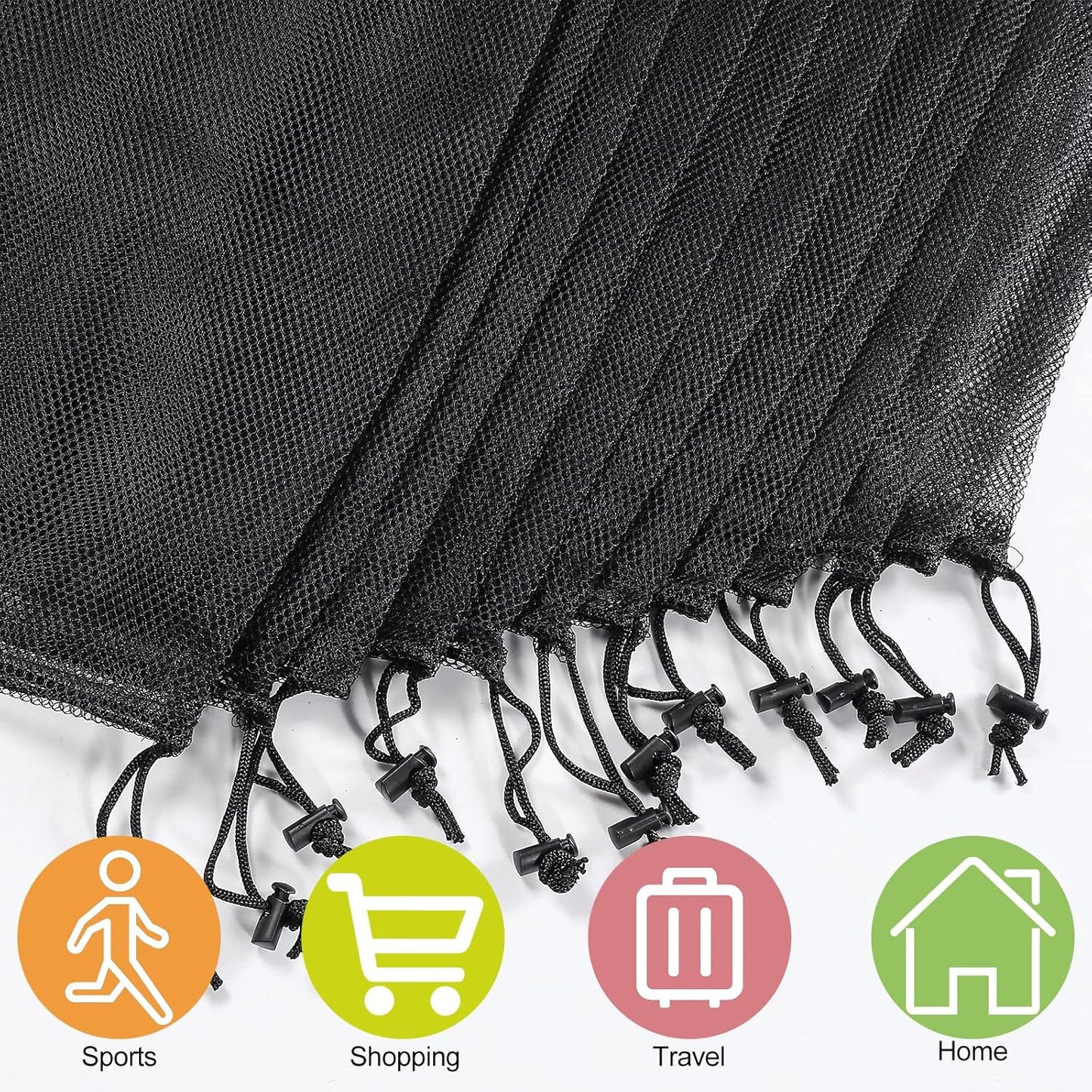 13"X15.5" 6Pcs Mesh Laundry Drawstring Bag Nylon Drawstring Gym Bag with Cord Lock Closure