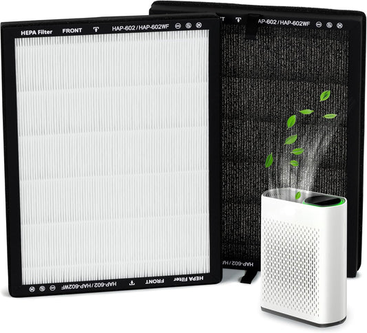 2 Pack HAP602 Replacement Filters Compatible with ECOSELF HAP602/HAP602WF, 3-in-1 HEPA Filter for Air Purifier, High-Efficiency Home Use