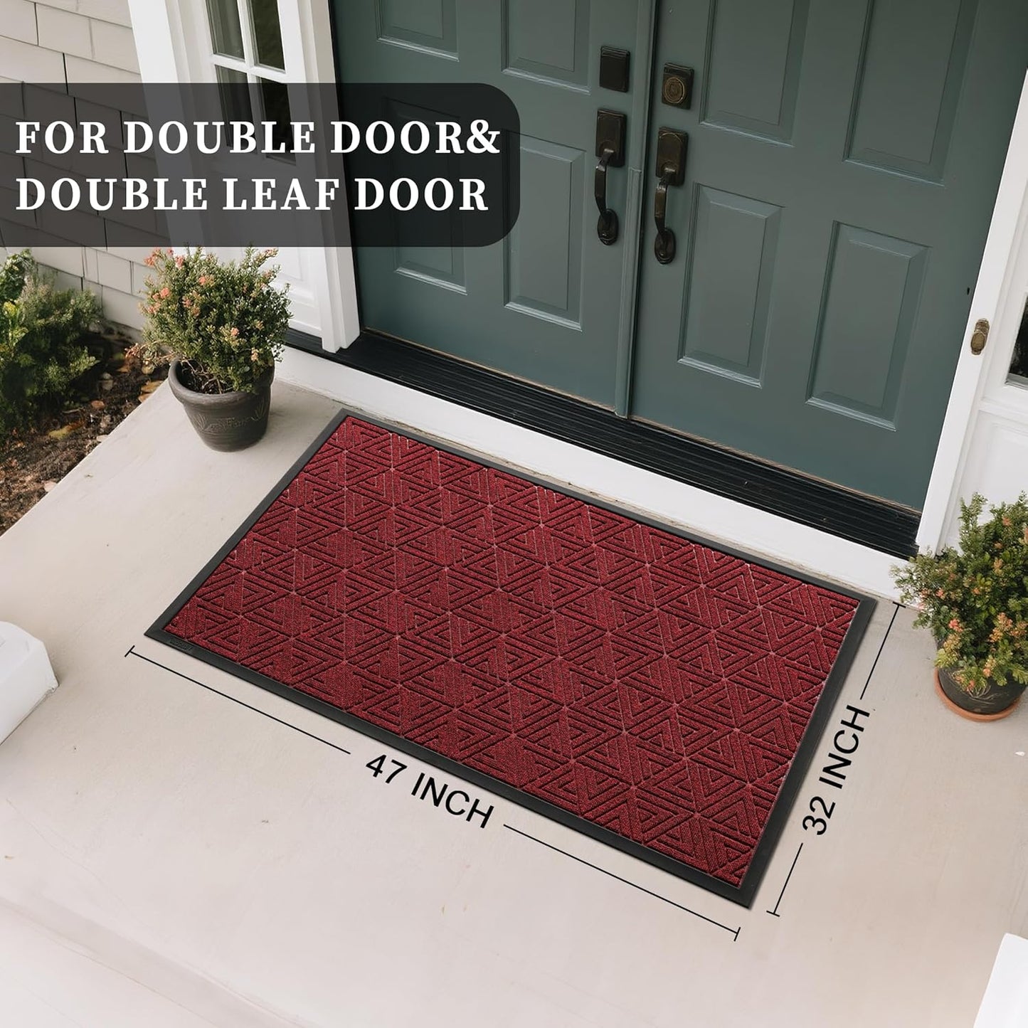 Yimobra Large Door Mat 47x32, All-Weather Waterproof Non-Slip Welcome Matt Outdoor, Heavy Duty Non Slip Doormat for Entryway for Patio and Garage Indoor, Easy Clean, Black Red