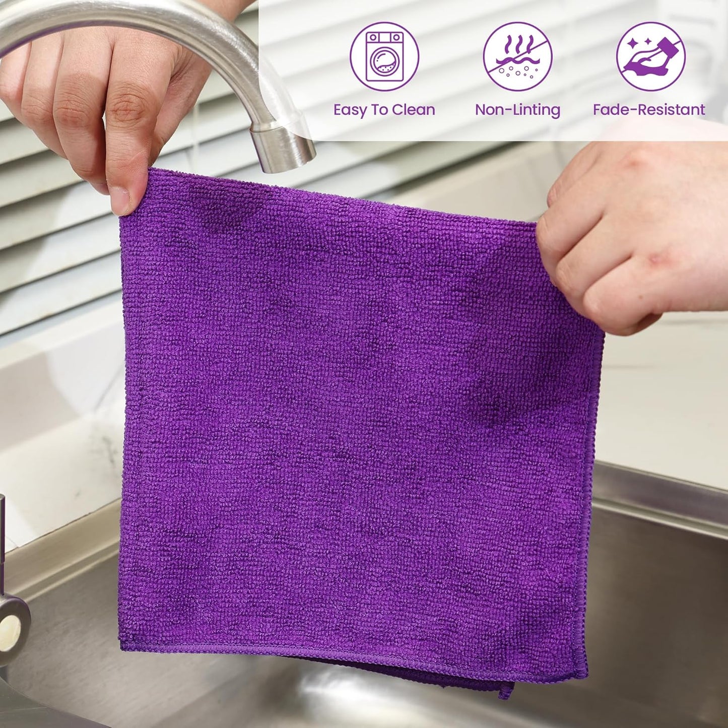 Microfiber Cleaning Cloths-12 Pack,Microfiber Towels for Cars & Kitchen,Highly Absorbent Cleaning Towel,Lint Free Streak Free Rags for House,Window,Purple,Green,Blue(16"x16")