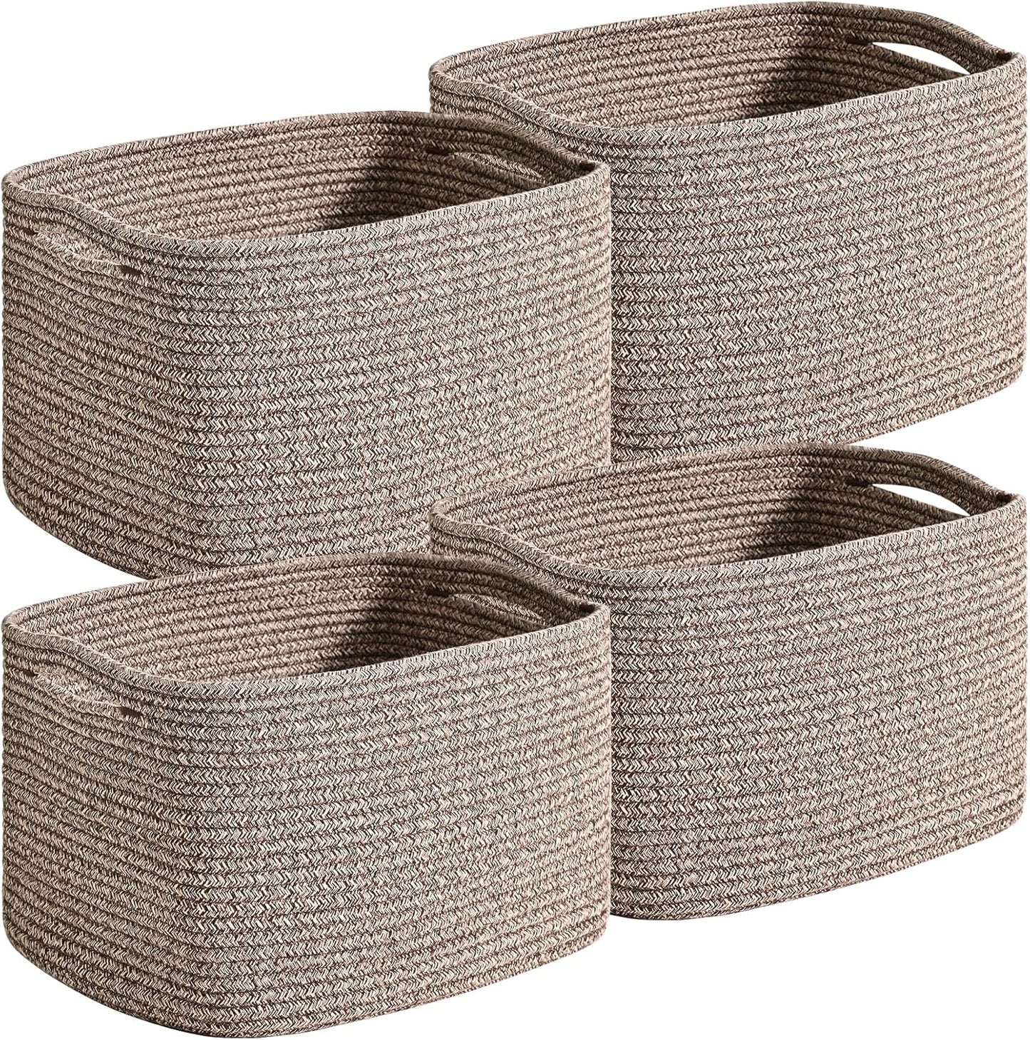 Small Storage Baskets for Organizing Shelves, Cotton Rope Basket for Storage, Cute Rectangular Book Toy Basket, 12.7"×9.1"×7.9", 4 Packs, Dark Brown