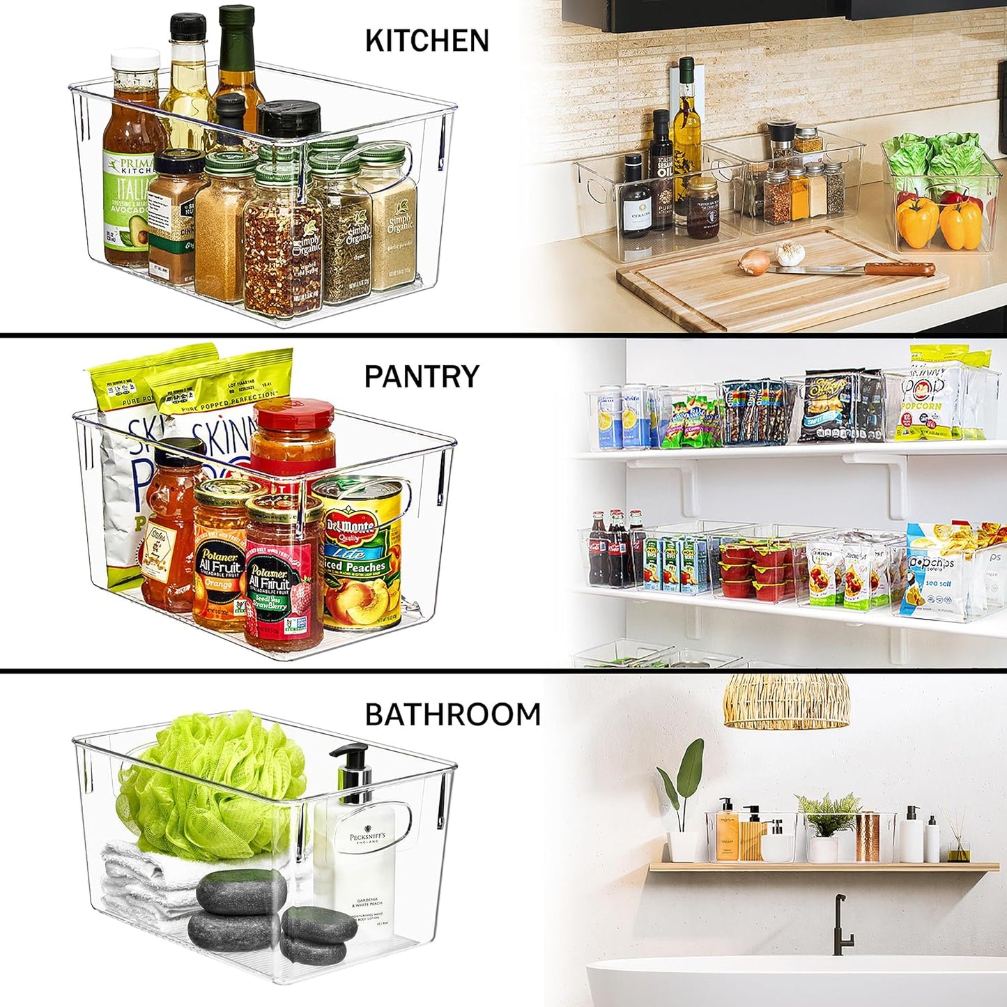 Sorbus 2 Pack Large Clear Plastic Storage Bins, Clear Organizer Bins with Handle for Kitchen, Pantry, Cabinet, Refrigerator, Craft, Toys, Clothes, Closet, Under Sink, Bathroom Organizers and Storage