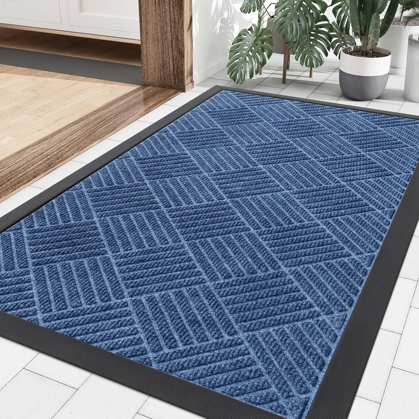 Smiry Front Door Mat Outside Entrance, Heavy Duty Outdoor Indoor Natural Rubber Doormat, Non Slip, Trap Dirt and Moisture, Easy Clean, Low Profile Patio Porch Entryway Mat, 35x23, Blue