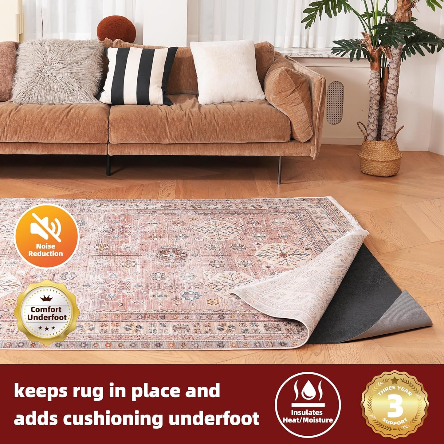 BAGAIL Felt and Natural Rubber Backing Rug Pads 1/4” Thick, 2 x 8 Ft Non Slip Carpet Gripper Keep Rugs in Place, Under Area Rug Protective Cushioned Pads, Carpet Runners, Hardwood Floors Protection