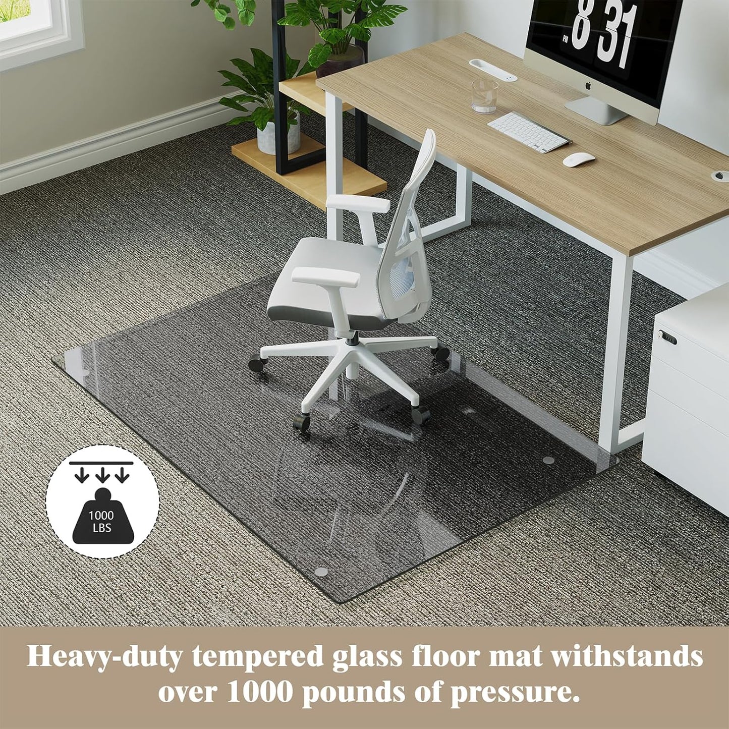 Koonmi Tempered Glass Chair Mat for Hardwood Floors & Carpets, 30" x 48“ Grey Heavy Duty Office Floor Protector with Noise-Free Gliding Shatterproof for Home Office Desk