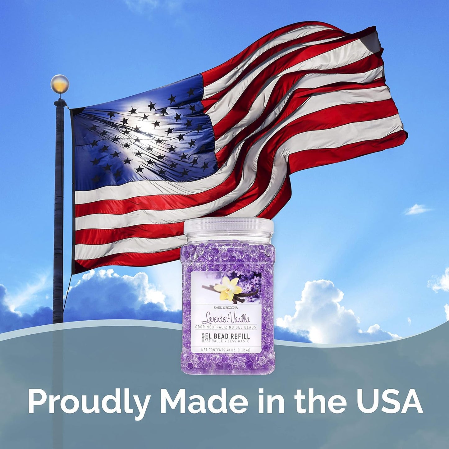 SMELLS BEGONE Odor Eliminator Gel Bead Value Pack - 72 oz - Air Freshener - Eliminates Odors in Bathrooms, Pet Areas, Boats, RVs & Cars - Made with Essential Oils - Lavender Vanilla Scent