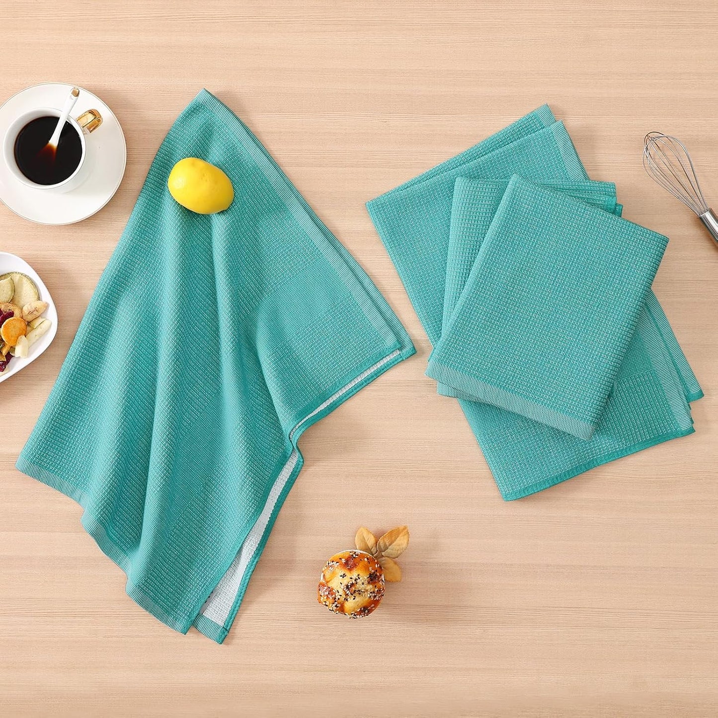 Homaxy Premium Kitchen Towels(18”x 28”, 12 Pack), Large Cotton Kitchen Hand Towels, Flat and Terry Dish Towels, 380 GSM Highly Absorbent Tea Towel Set with Hanging Loop, Teal
