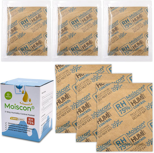 75% RH 8 Gram Two-Way Humidity Control Packs for Storing Up to 5 Items, 15 Pack Size 8 Moisture