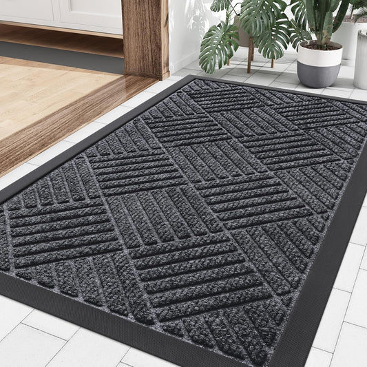 Smiry Front Door Mat Outside Entrance, Heavy Duty Outdoor Indoor Natural Rubber Doormat, Non Slip, Trap Dirt and Moisture, Easy Clean, Low Profile Patio Porch Entryway Mat, 29.5x17, Dark Grey