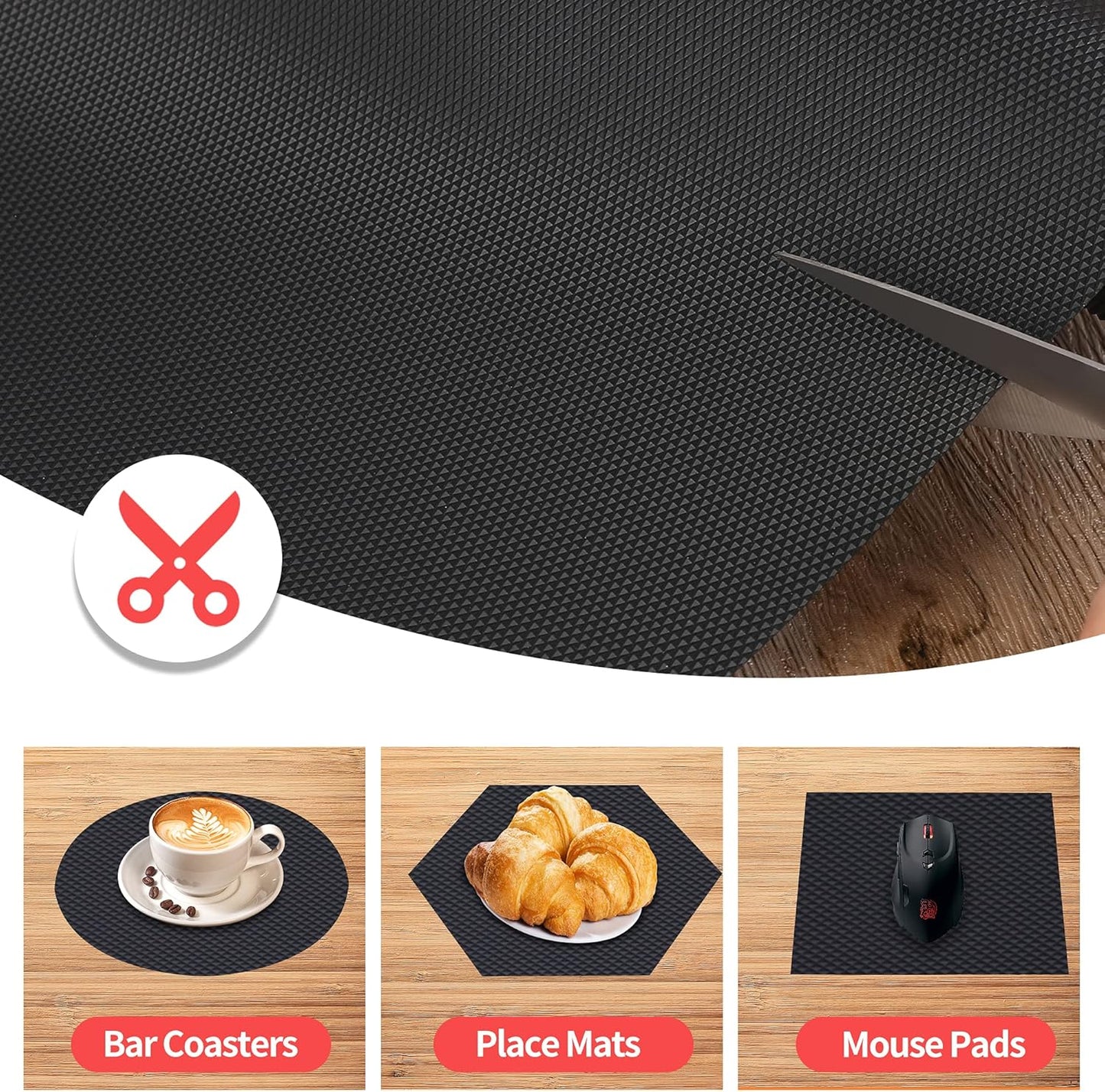 Kitchen Shelf Liner Drawer Liners, Non-Adhesive Refrigerator Liners Waterproof Fridge Mats with Strong Durable Kitchen Cabinets Mat for Drawers, Shelves, Pantry Black