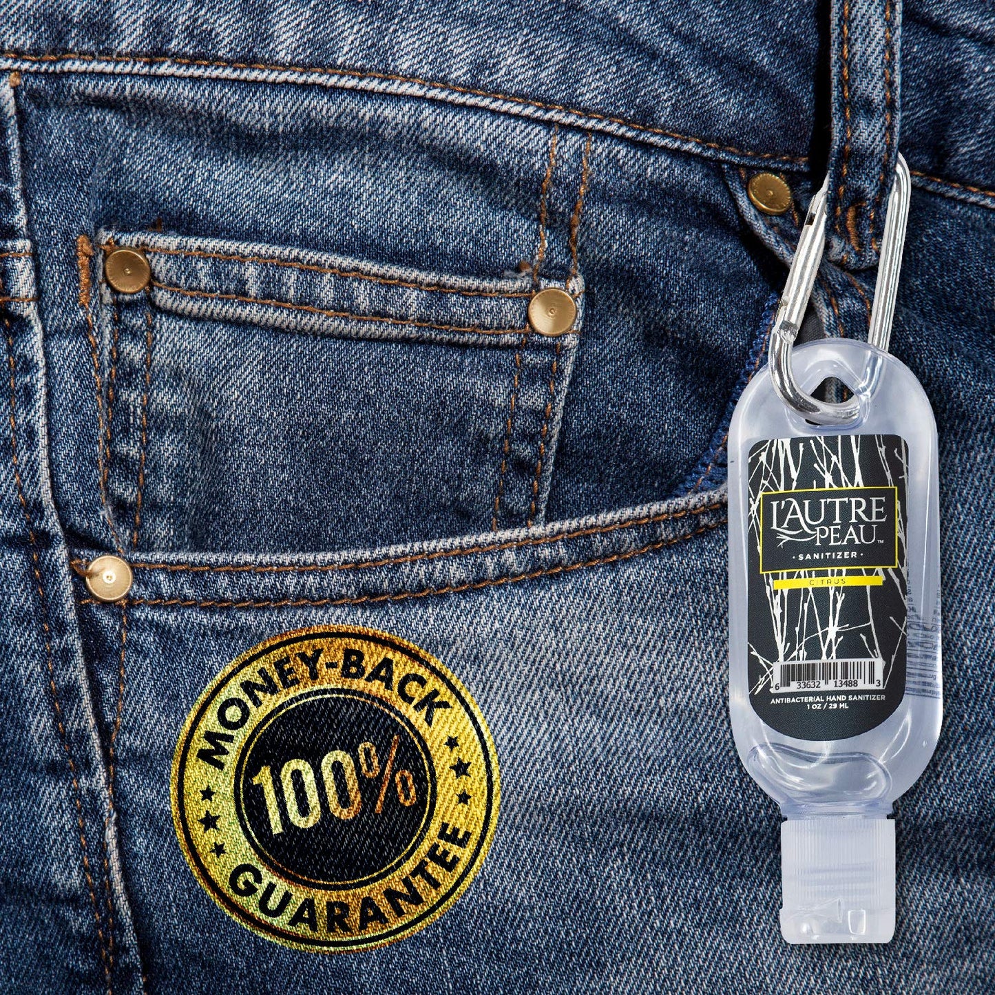 Travel Hand Sanitizer Gel with Aloe Vera & Vitamin E Made by L’AUTRE PEAU - Citrus Scented Alcohol Based Liquid Instant Hand Cleaner Pocket Sanitizer with Carabiner Clip (1oz 3 Pack)