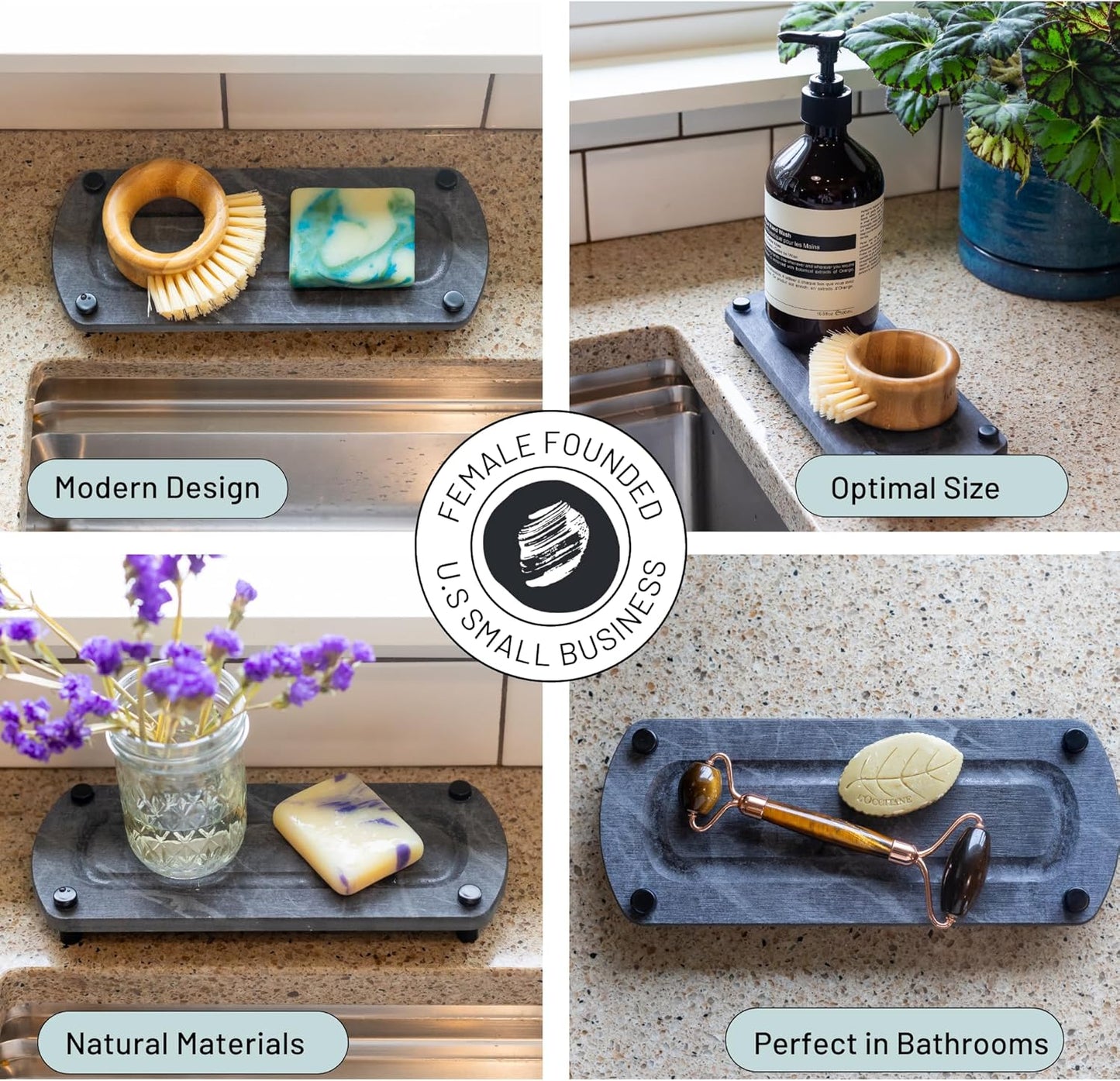 Premium Sink Caddy – Water-Absorbing Diatomaceous Earth Tray for Sink, Elevated Stainless Steel Feet, Non-Toxic, Fast-Drying, Kitchen or Bathroom