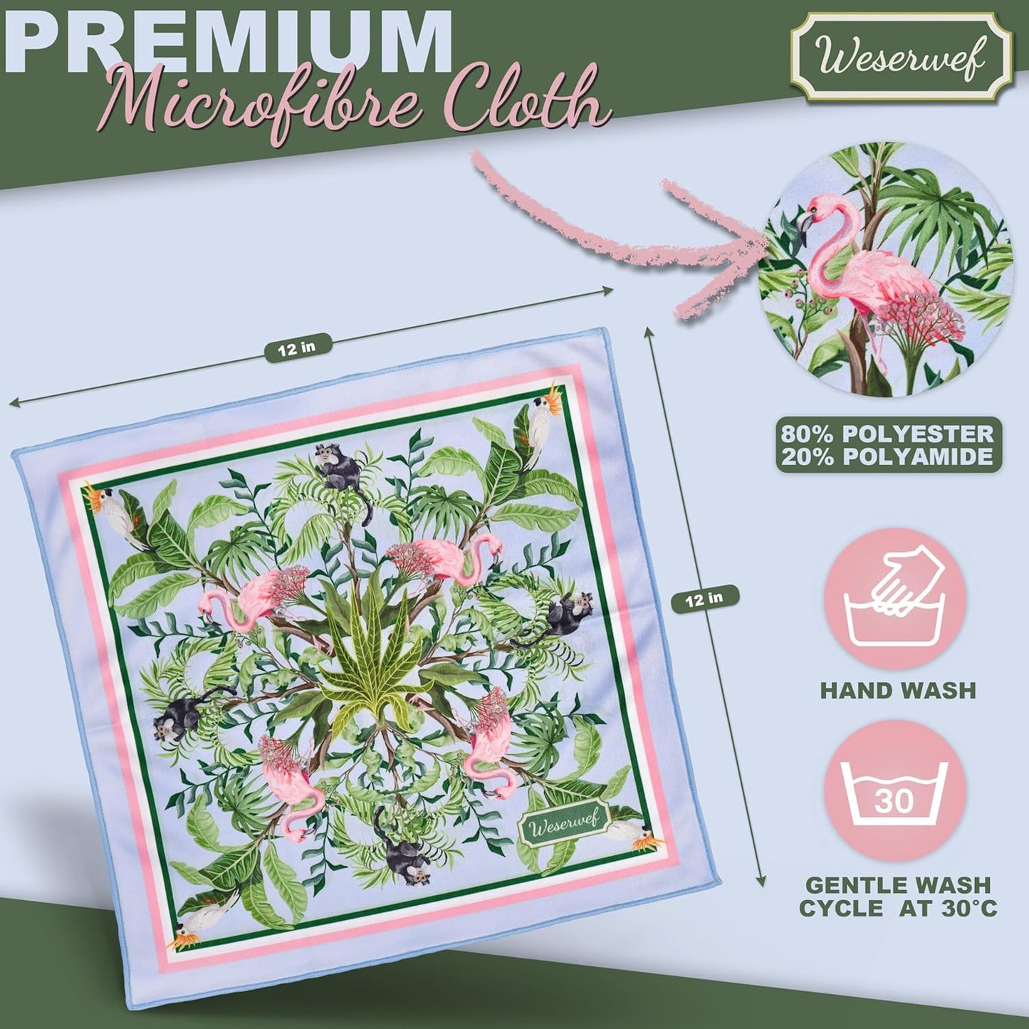 WESERWEF Design Microfiber Glasses Cleaning Cloth – Premium Cleaning Cloth for Eyeglasses, Screens, Tablets, Cameras & Lenses, 12" x 12", Ultra-Soft & Scratch-Free (Tropical World)