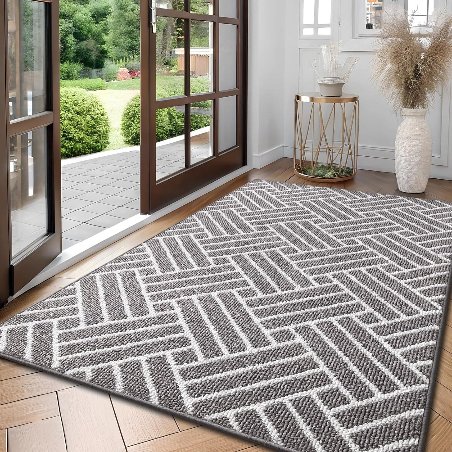 OLANLY Large Indoor Door Mat, 59x35 Inch, Dirt Resistant and Absorbent, Non-Slip Rubber Backing Floor Mats, Easy Clean Low-Profile Doormat for Entryway, Front Door, and Inside Entrance, Grey