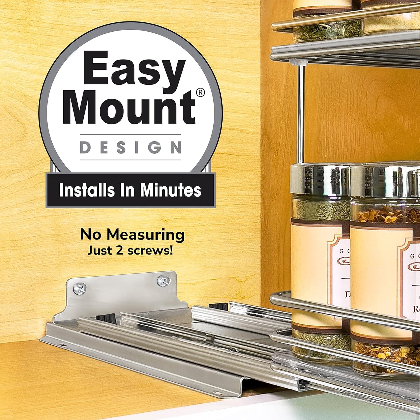 LYNK PROFESSIONAL® Pull Out Spice Rack Organizer for Inside Kitchen Cabinets - 6-1/4 inch Wide - Slide Out Drawer – Chrome Sliding Spice Cabinet Organization Shelf Racks - 2 Tier