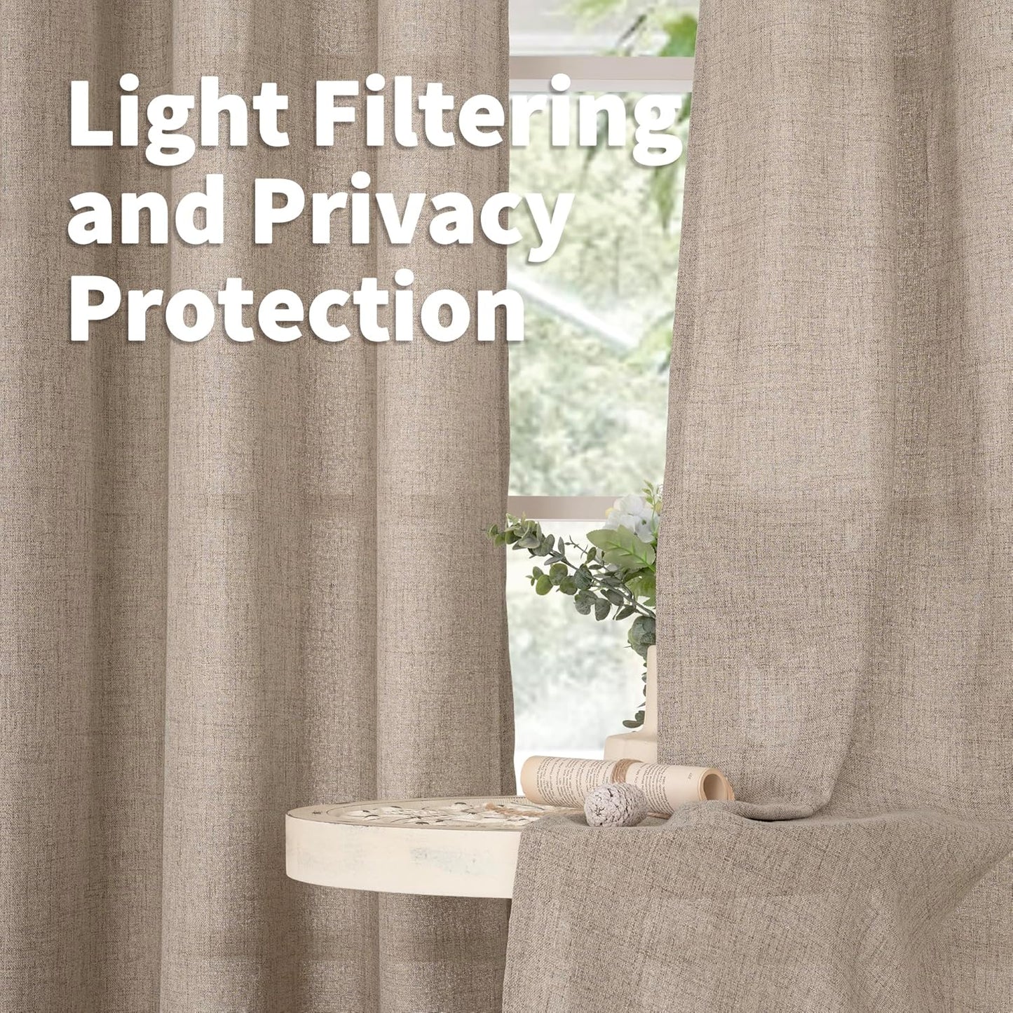 YoungsTex Short Linen Curtains 40 Inch Length for Kitchen Windows Over Sink, Small Drapes with Rod Pocket Back Tab Semi Sheer Light Filtering for Cafe Bathroom, 2 Panels, Oatmeal, 30 X 40 Inch