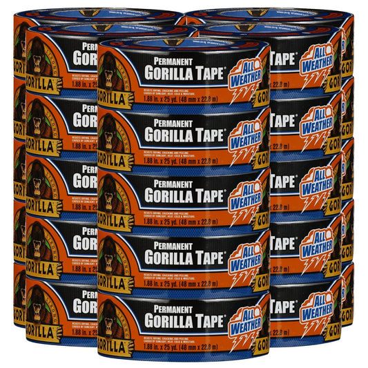Gorilla All Weather Duct Tape, Black, 1.88" x 25 yd (Pack of 25) - UV and Temperature Resistant