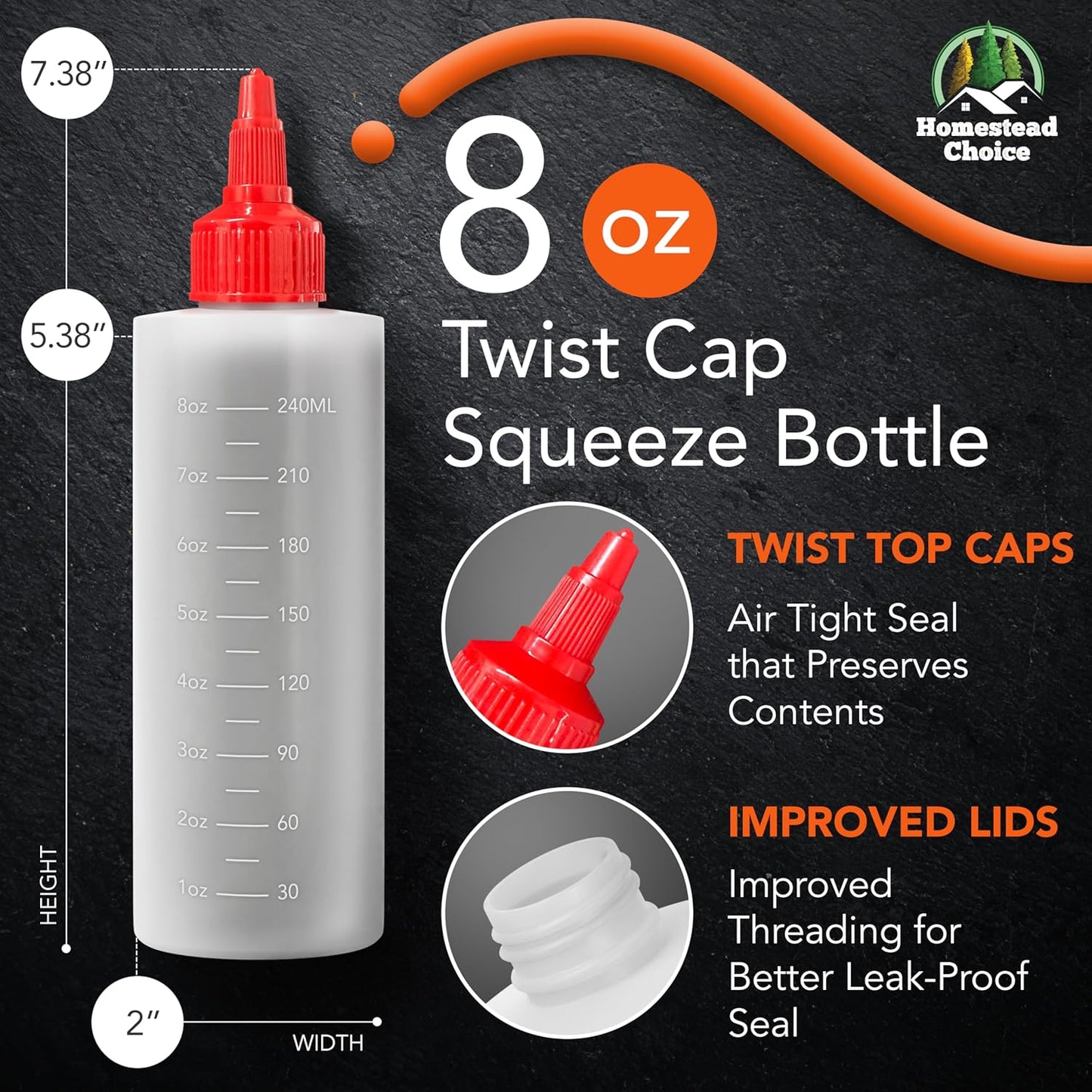 6-pack Plastic Squeeze Bottles for Sauces - 8oz Condiment Squeeze Bottles for Liquids - BPA Free Squirt Bottle with Twist Cap - Ketchup, Syrup, Oil, Dressings, Honey & Arts and Crafts