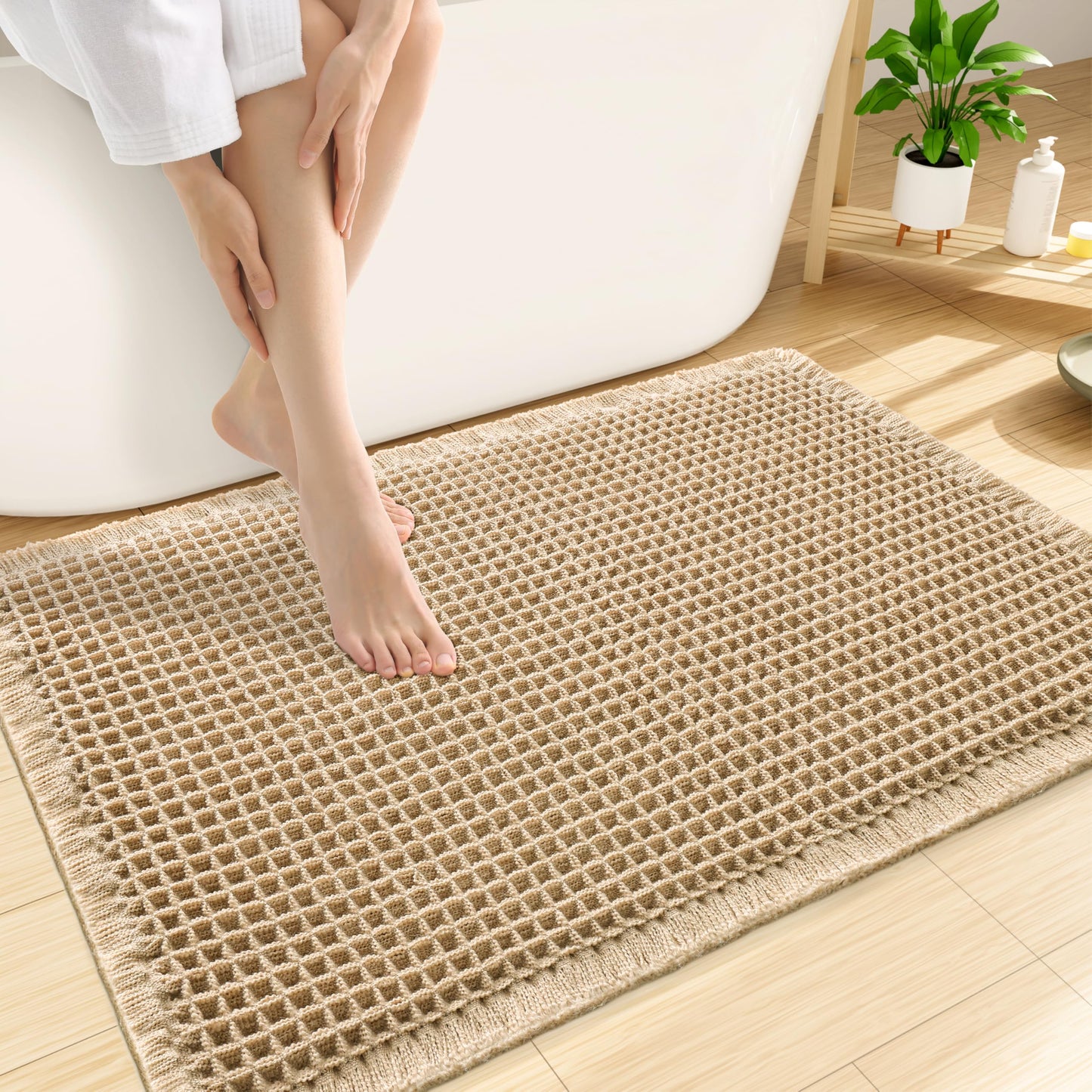 Smiry Waffle Bath Mat 30X20, Extra Soft Absorbent Bathroom Rugs, Brown