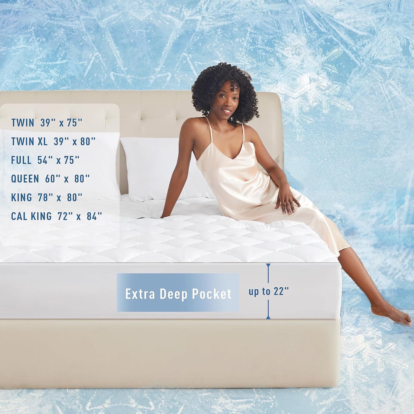 Sunflower Cooling Quilted Mattress Protector, Mattress Pad King Chill Soft, King Mattress Cover Waterproof, Extra Deep Pocket Thin Version, Machine Washable Durable, White, King 78''x 80''