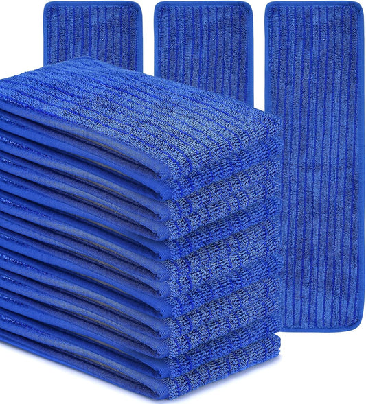 Matthew 18'' Microfiber Mop Replacement Pads for Wet Dry Reusable Mops Floor Home Commercial Cleaning Refills, Machine Washable Compatible with Bona Mop&Any Microfiber Flat Mop System Blue (12 Pack)
