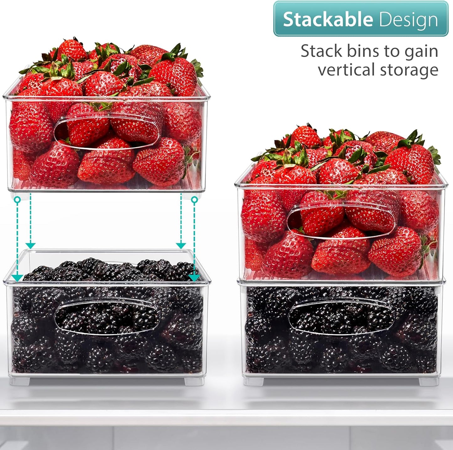 Sorbus Stackable Refrigerator Organizer Bins - Clear Storage Bins for Kitchen Pantry, Freezer & Fridge Organization - Food Organizing Plastic Containers with Handles for Countertops & Drawers (2 Pack)