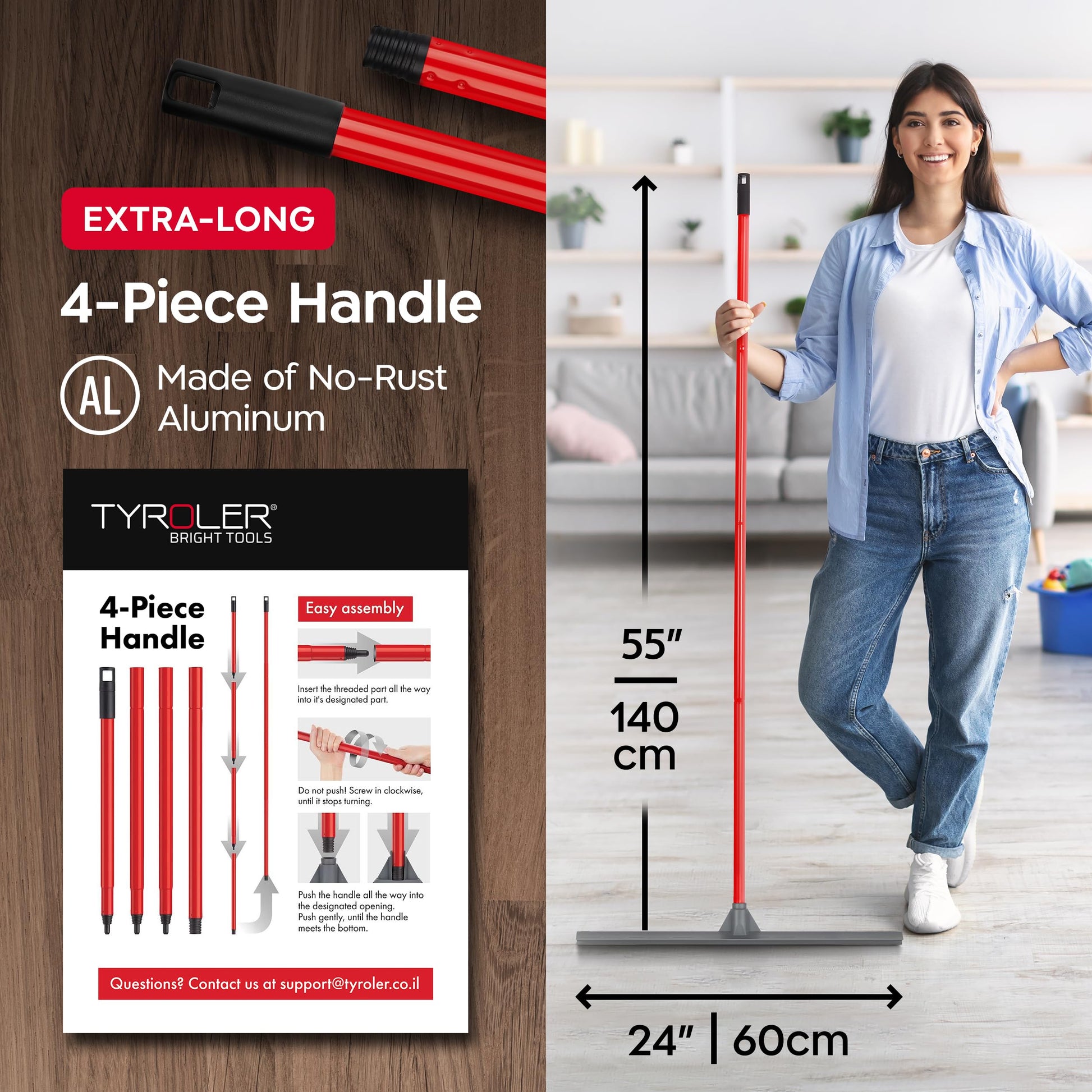 Tyroler Floor Squeegee Heavy Duty 24" | Floor Squeegee for Concrete Floors