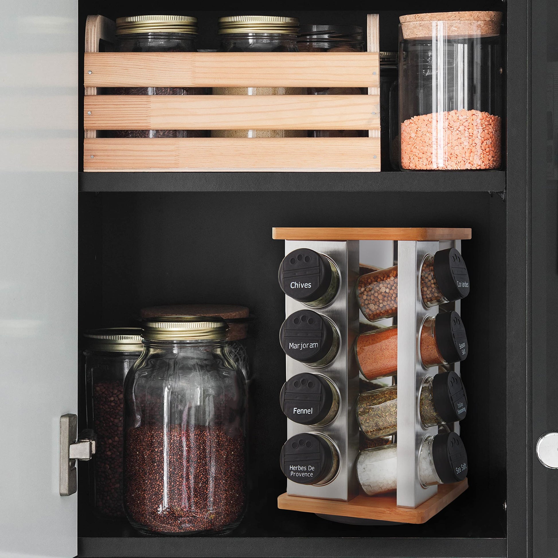 Kamenstein 16 Jar Warner Revolving Countertop Spice Rack Organizer with Lift & Pour Caps and Spices