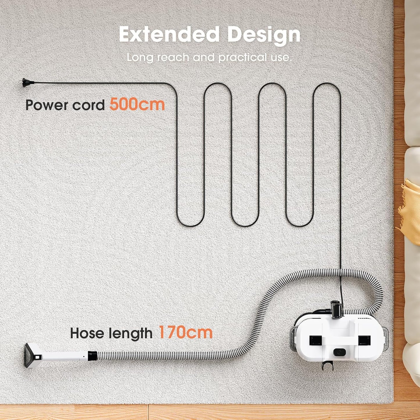 Upholstery Cleaner Machine - 13.5Kpa Suction Couch Cleaner Machine, Handheld Portable Carpet Cleaner with Self-Cleaning and 450W Motor for Pet Stain, Couch, Stair, Car Seat and Area Rug