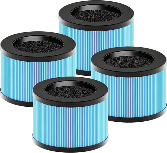 MK01 & MK06 True HEPA Filter Replacement Compatible with Aroeve MK01, MK06, ToLife TZ-K1 and Kloudi DH-JH01 Air Purifier, Standard Version, Blue, 4 Pack