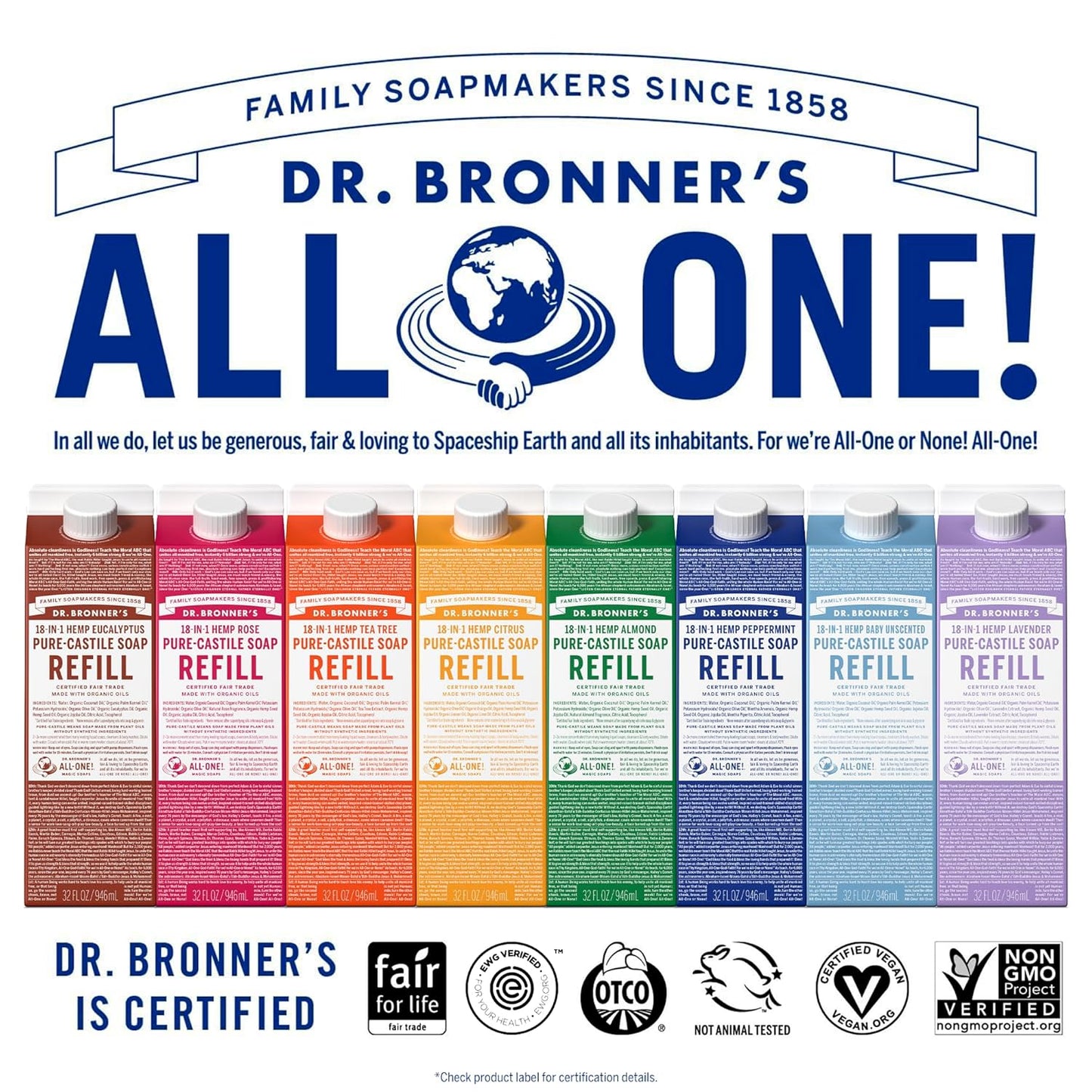 Dr. Bronner's Magic Soap-Pure-Castile Liquid Refill (Citrus, 32 ounce, 2-Pack) - Made with Regenerative Organic Certified Oils, For Body, Hair, Laundry, Pets & Dishes - Concentrated, Vegan, Non-GMO