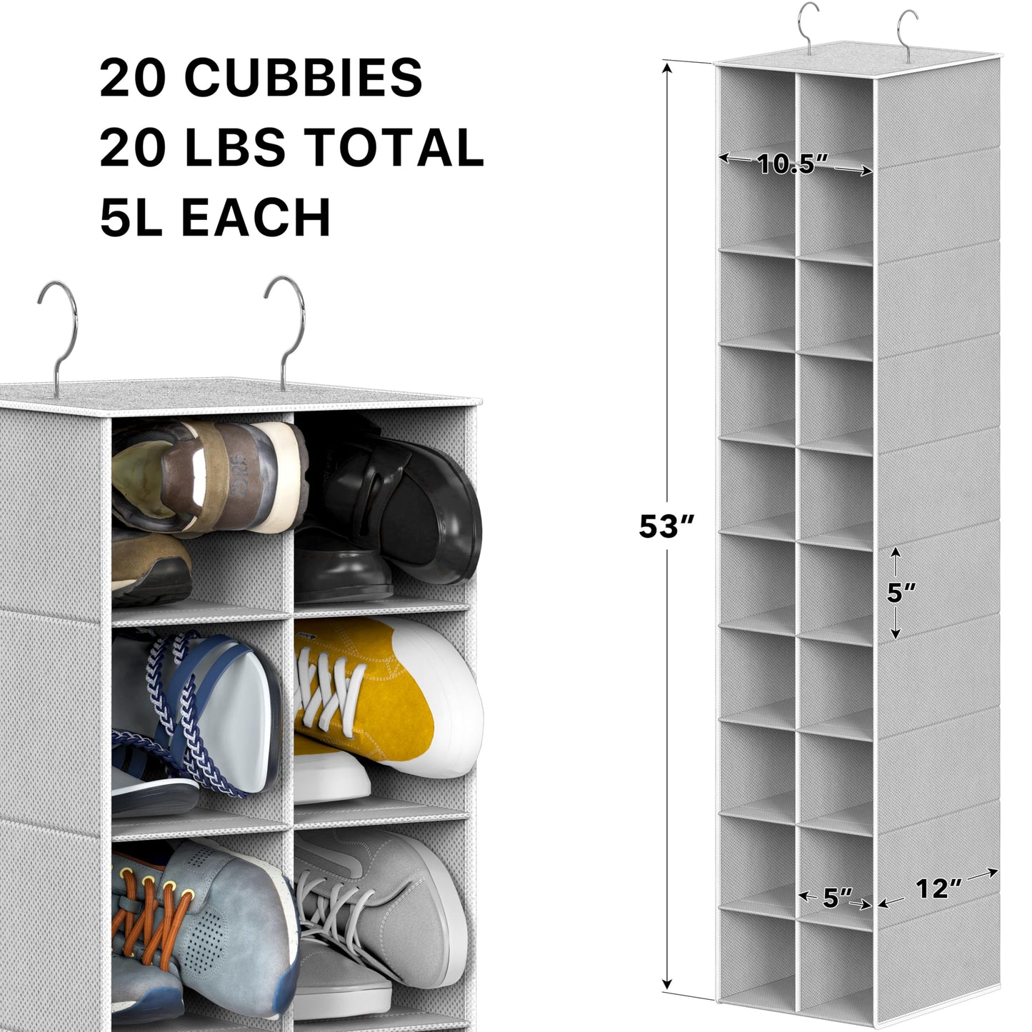 Simple Houseware 20 Section Shelves Hanging Shoes Organizer, Gray