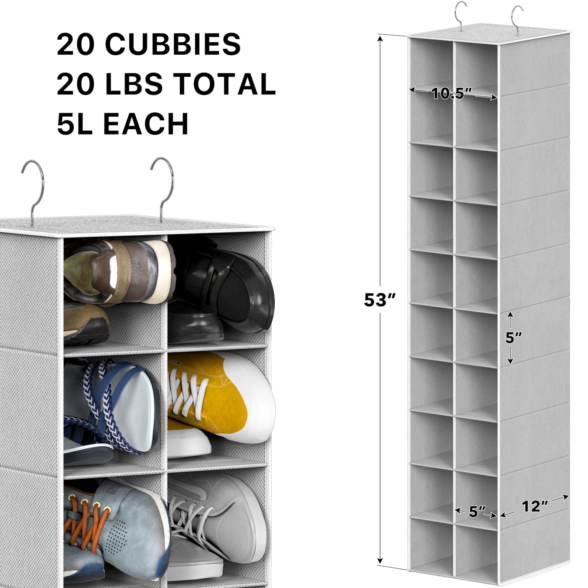 Simple Houseware 20 Section Shelves Hanging Shoes Organizer, Gray