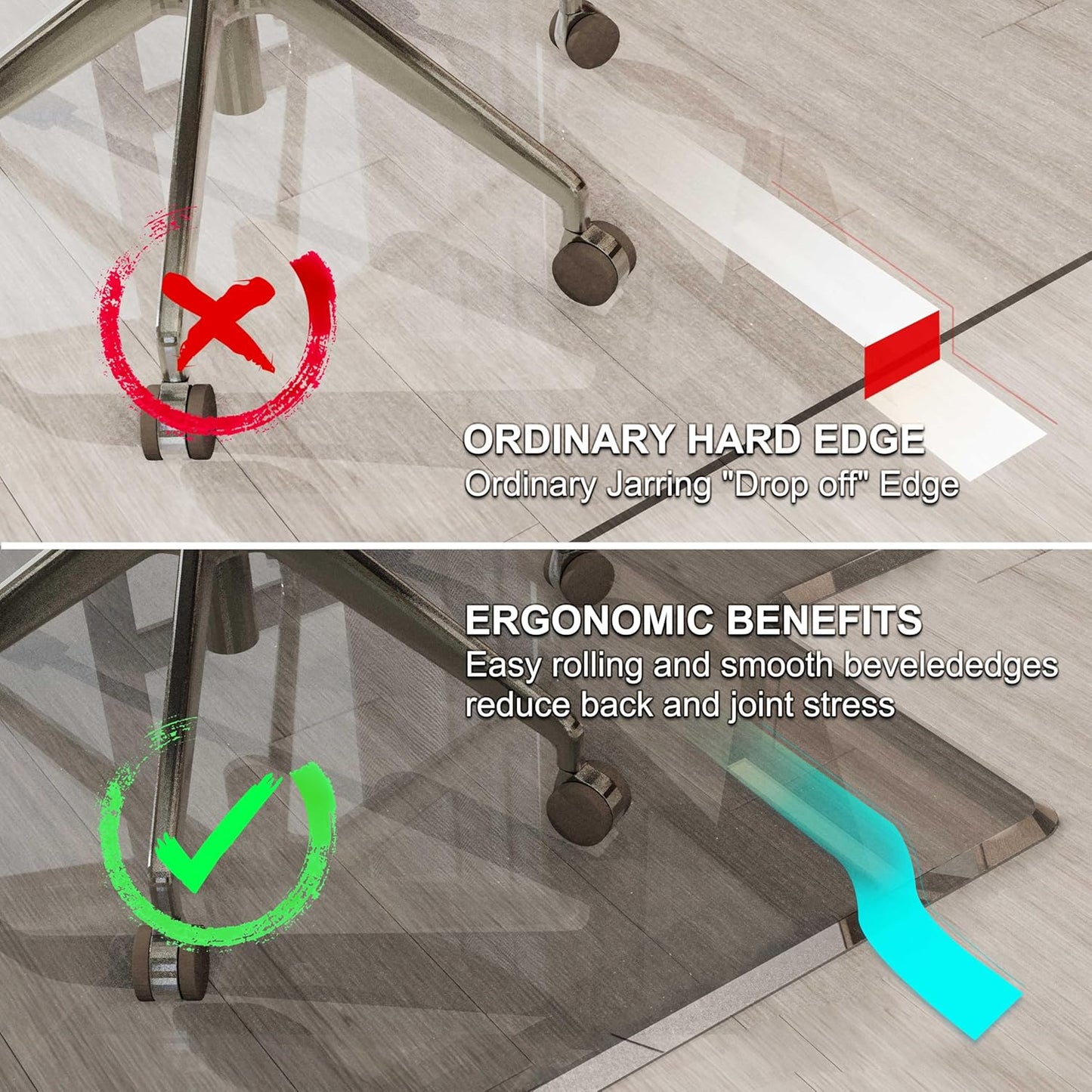 Beveled Edge Irregular Office Chair Mat with Lip for Carpet or Hardwood Floor Crystal Gray 48" x 60" for a Smooth Glide and Easy Roll On/Off, Heavy Duty and Non-Slip Floor Chair Mat with Lip