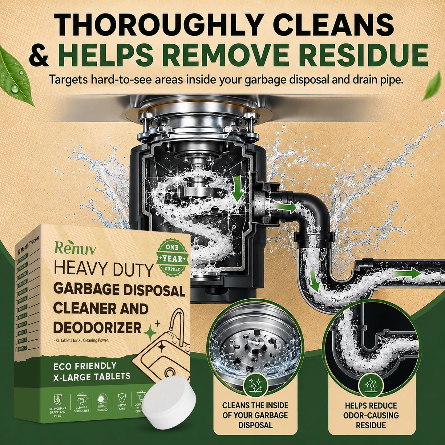 Renuv® Garbage Disposal Cleaner & Deodorizer Tablets, 12 XL Tablets