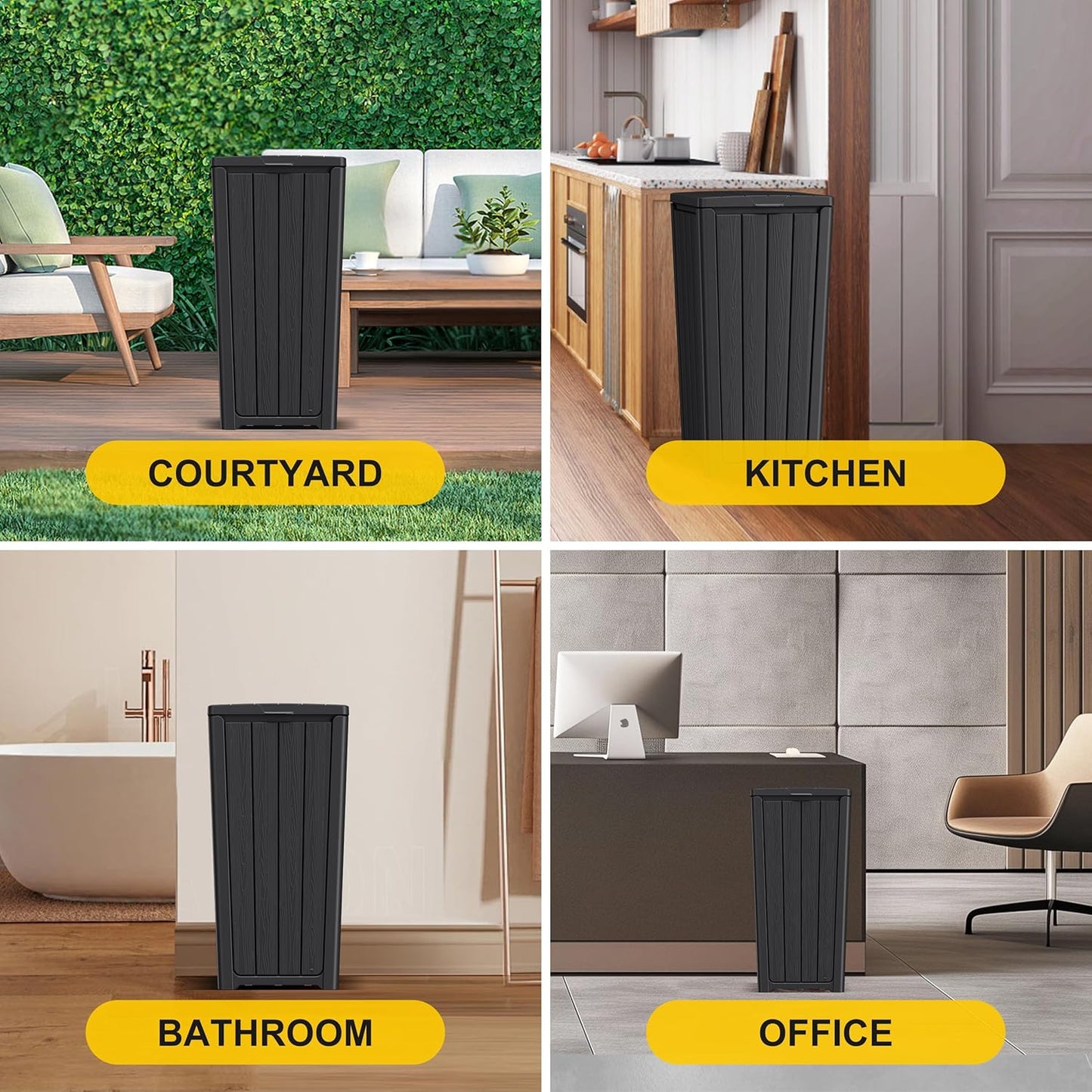 EasyUp Outdoor Trash Can with Lid, Waterproof and Sunscreen Resin Garbage Cans, Outside Trash Bin for Patio, Kitchen, Deck or Backyard(Black)