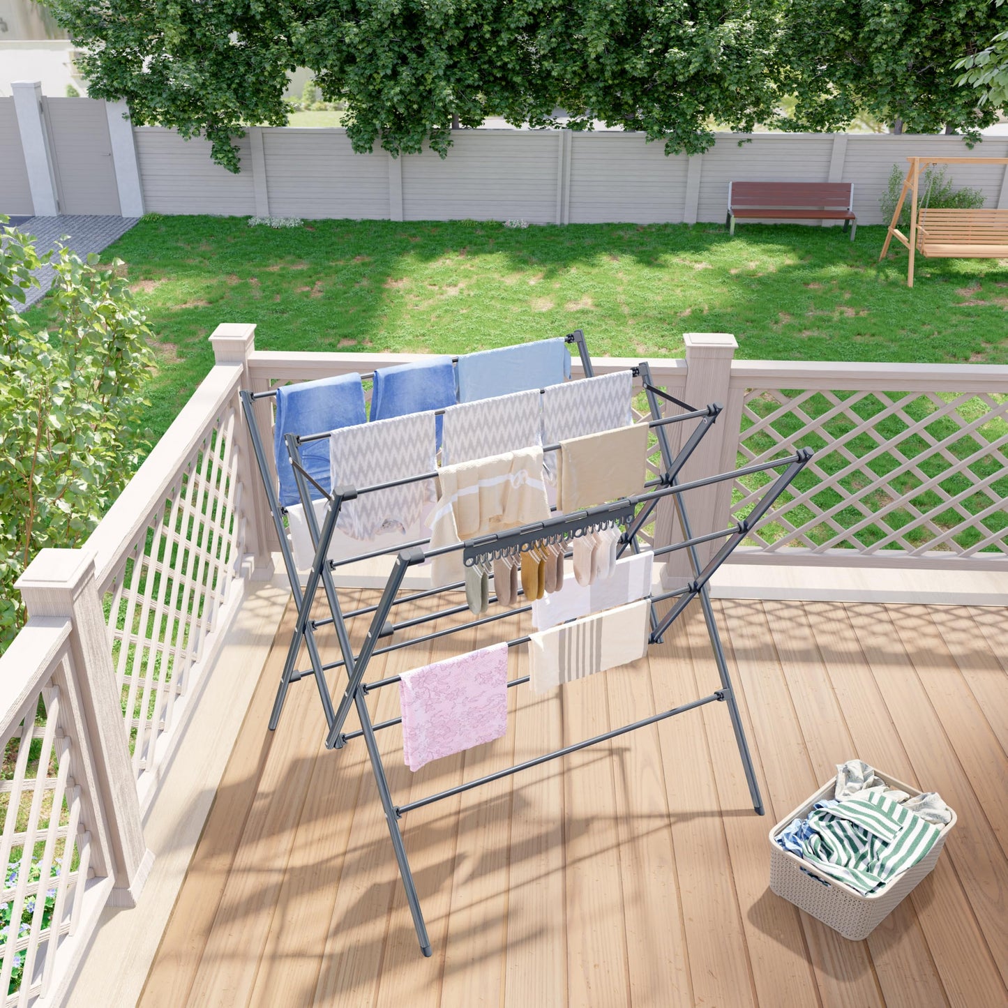 Drying Rack Clothing,12 Drying Poles with Sock Clips Clothes Drying Rack