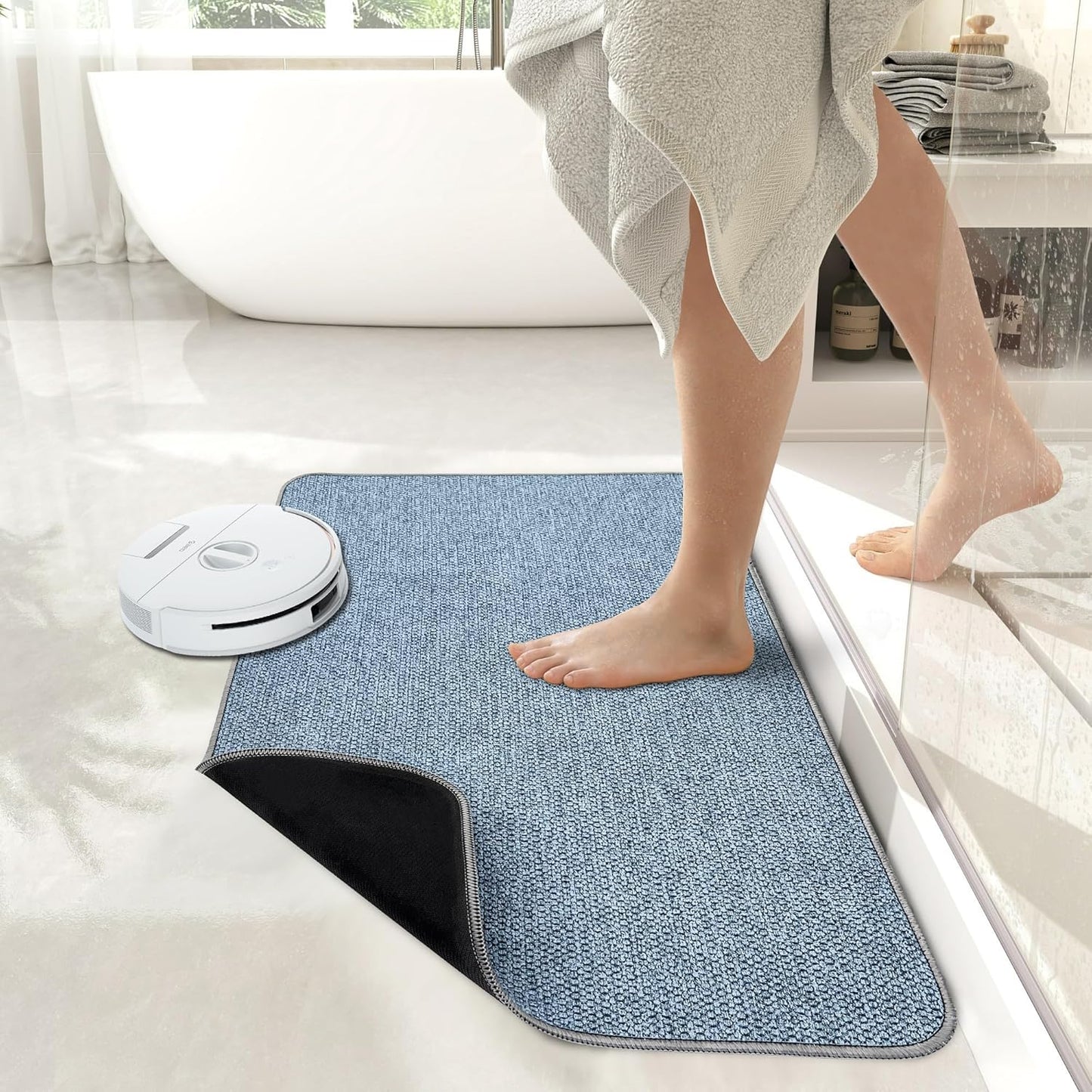 Bath Mat,Ultra Thin Bathroom Rugs,Rubber Bath Mats for Bathroom,No Slip Bath Rugs,Quick Dry,Machine Washable,Low Pile,Absorbent,Shower Outside,Sink,Home Decor Accessories.Blue,1'8"x2'8"(20x32inch)
