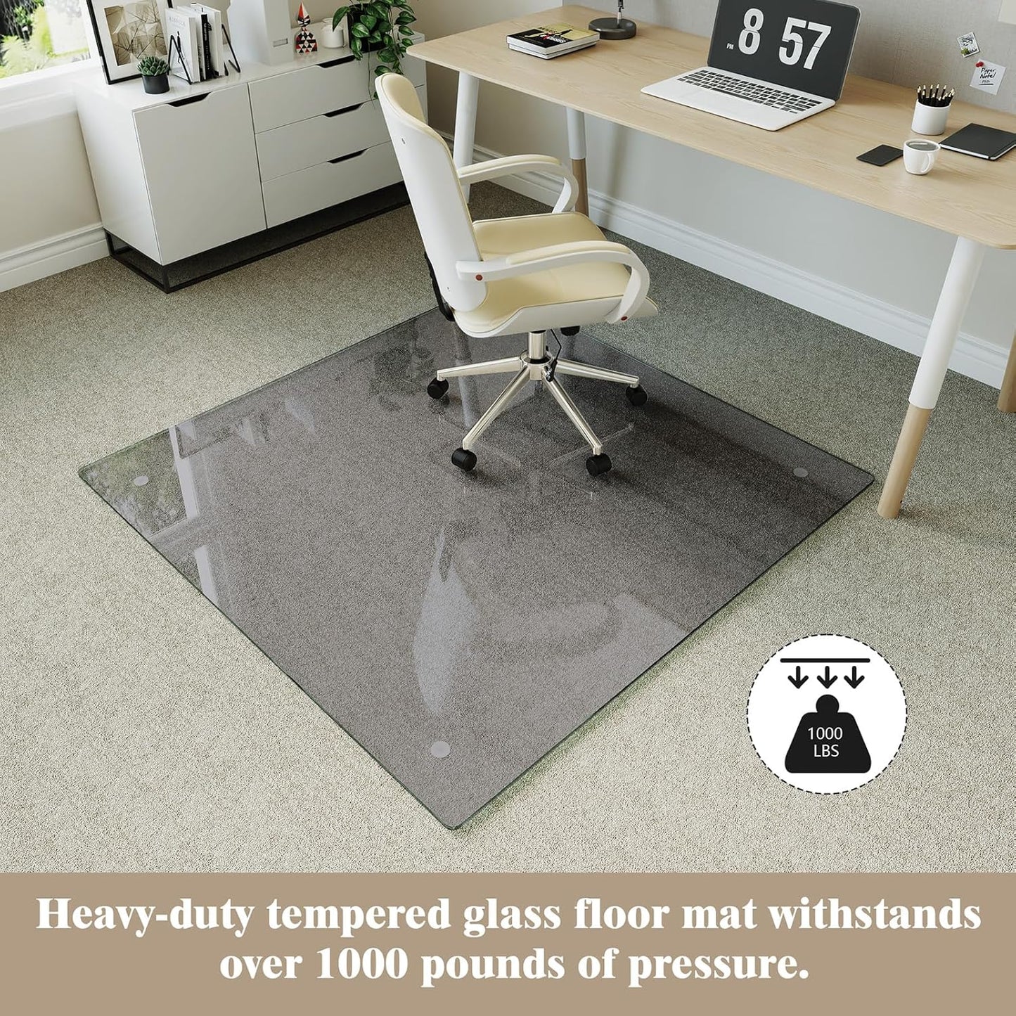 Koonmi Tempered Glass Chair Mat for Hardwood Floors & Carpets, 40" x 60“ Grey Heavy Duty Office Floor Protector with Noise-Free Gliding Shatterproof for Home Office Desk