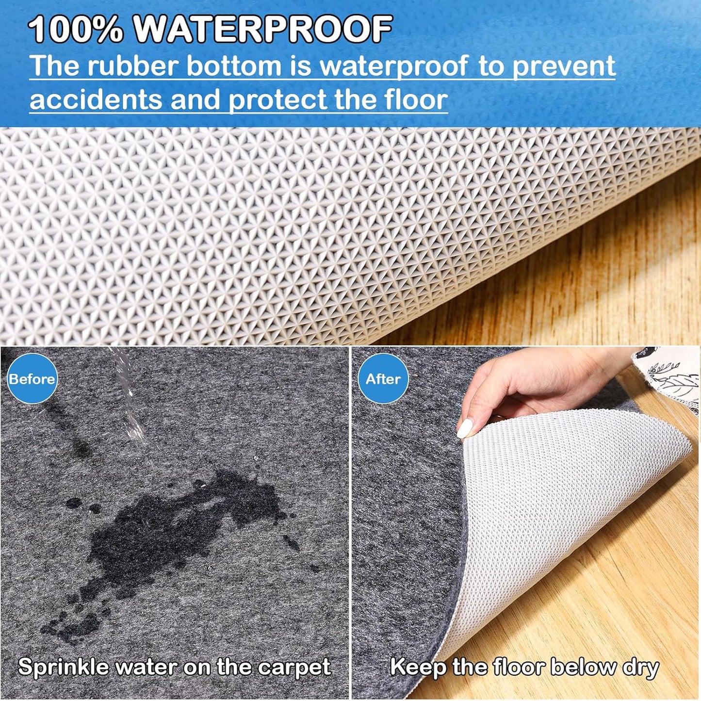 Non-Slip Rug Pads 1/4” Thick, 2x10Ft Waterproof Rugs Non Skid Rug Pad for All Floors and Finishes Durable Hardwood Floor Protective Felt Keeps Rugs in Place, Safe and Secure