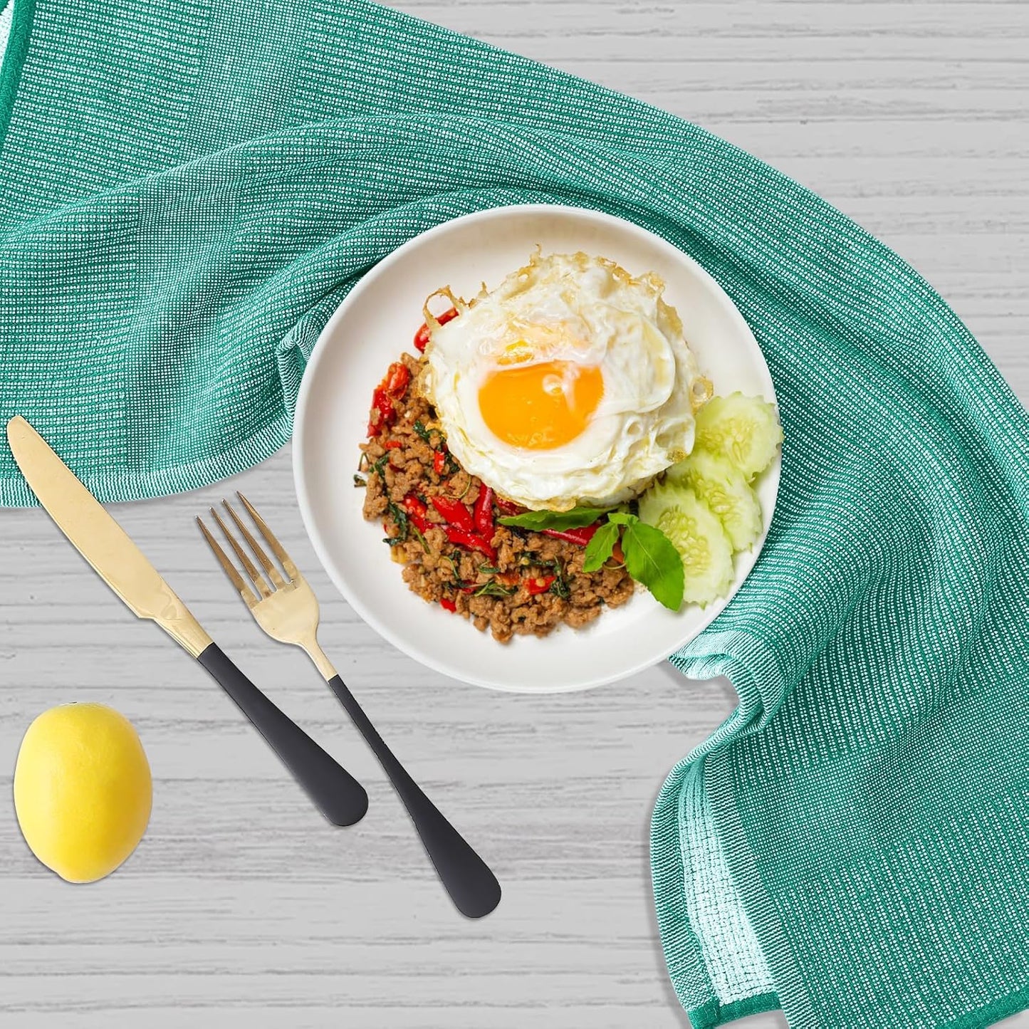 Homaxy Premium Kitchen Towels(18”x 28”, 6 Pack), Large Cotton Kitchen Hand Towels, Flat and Terry Dish Towels, 380 GSM Highly Absorbent Tea Towel Set with Hanging Loop, Green