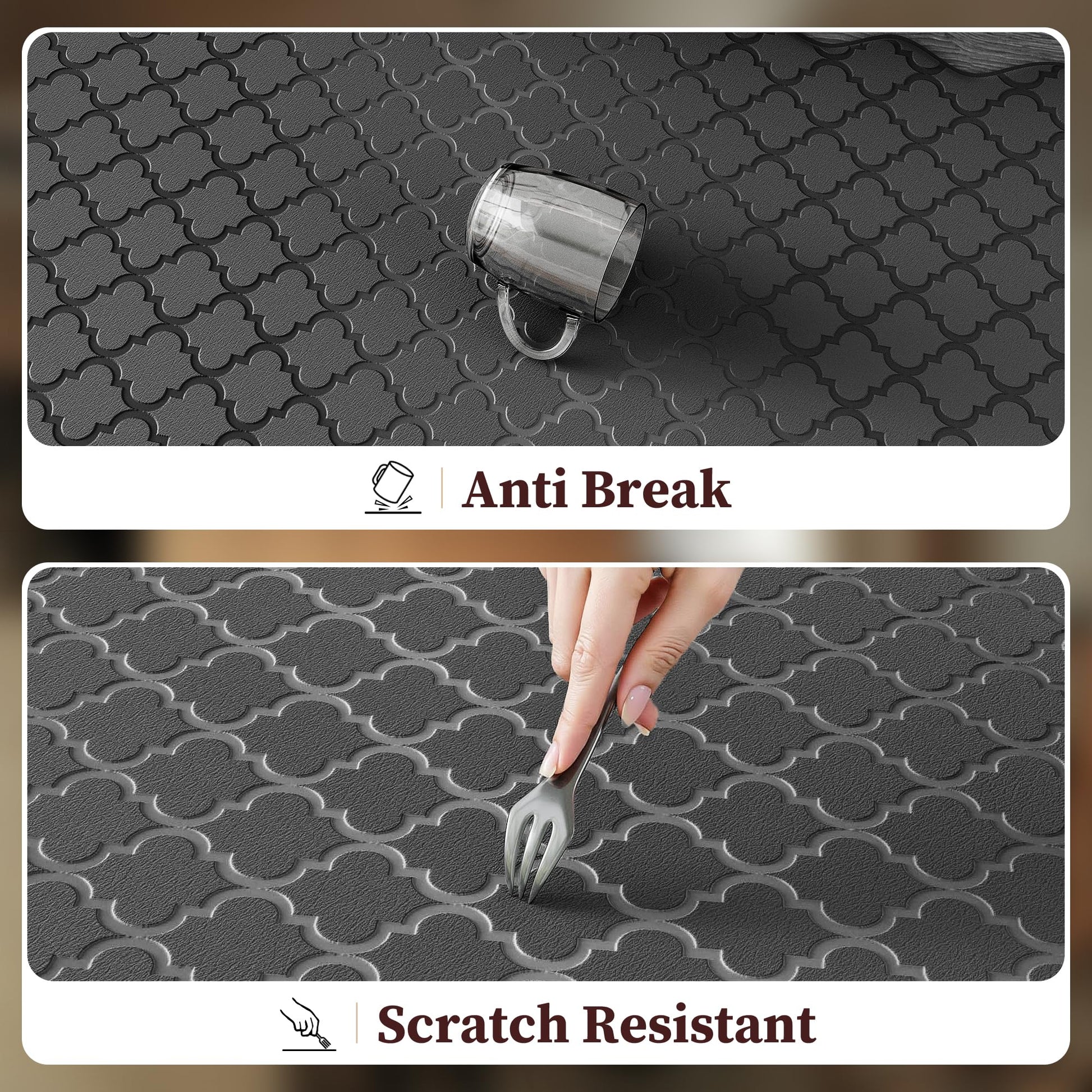 Arenarug Upgrade Scalloped Kitchen Mats for Floor 2PC, Black Kitchen Rugs