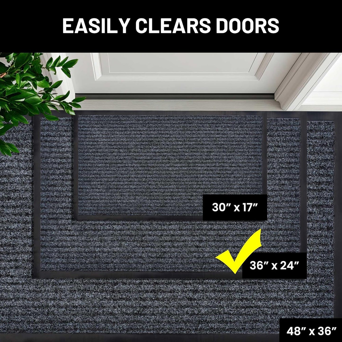 Sierra Concepts Front Door Mat Welcome Floor Mats - Entryway Indoor Outdoor Entrance Doormat, Patio, Porch, Muddy Shoe, Inside Outside Low Profile, 36x24 inches, 2-Pack Gray