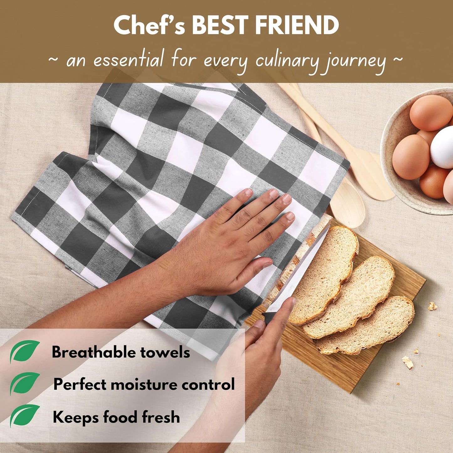 Native Fab 4-Pack Kitchen Towel with Hanging Loop 16x26 inches, Cotton Buffalo Check Kitchen Towels for Cleaning Drying, Washcloths Soft & Absorbent Cloth Rags, Bar Towel, Dish Cloth, Grey